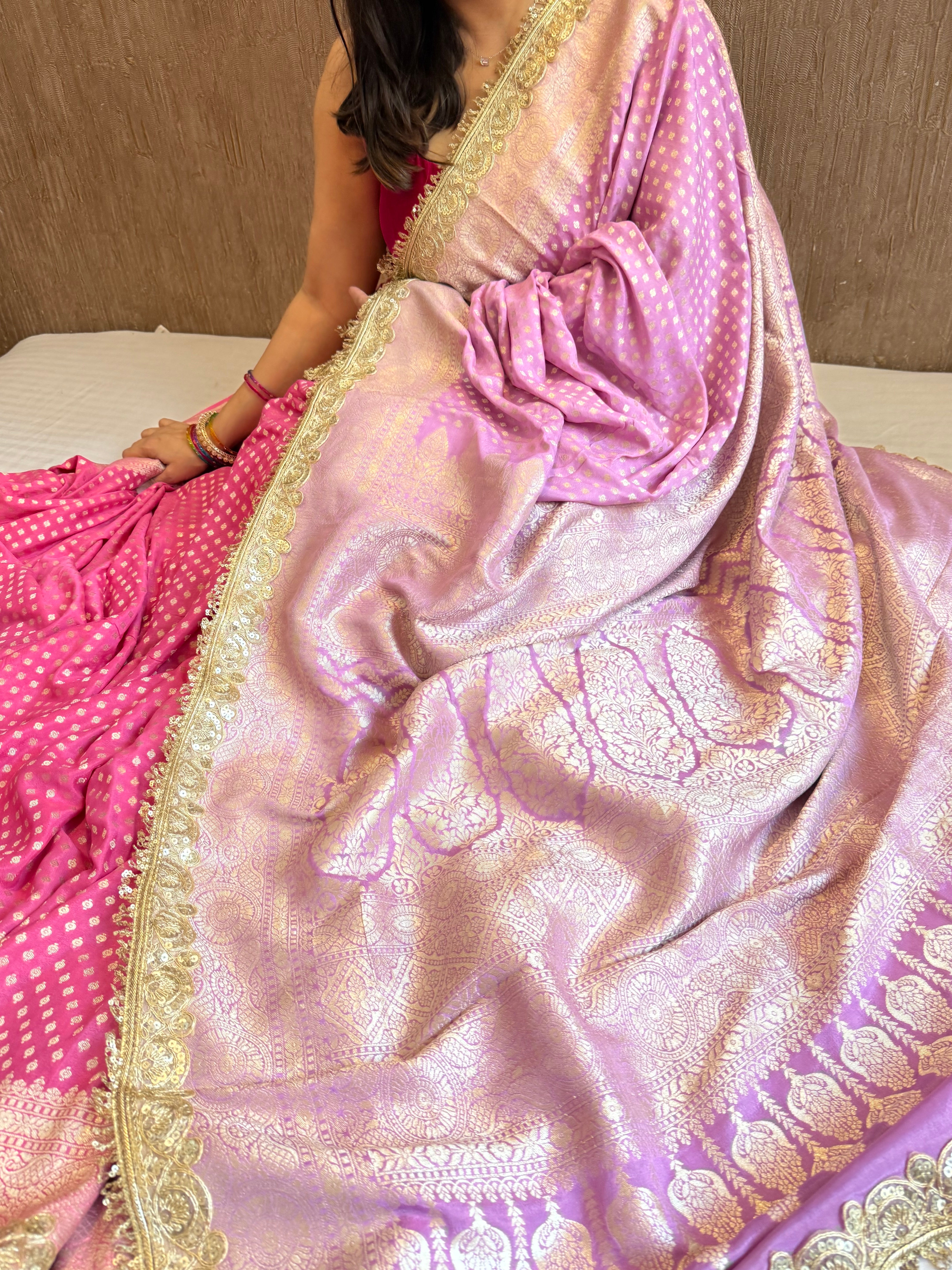 Paro banarasi chiffon gorgette banarasi kadhwa buti saree