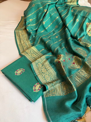Moonga silk panna green kadhwa meenakari suit set