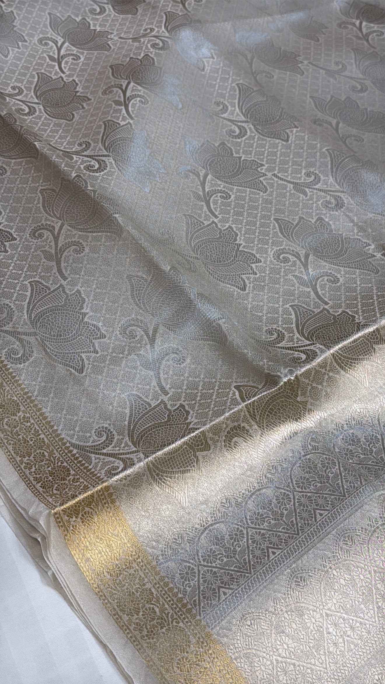 Liquid gold water zari tissue silk brocade kadhwa saree