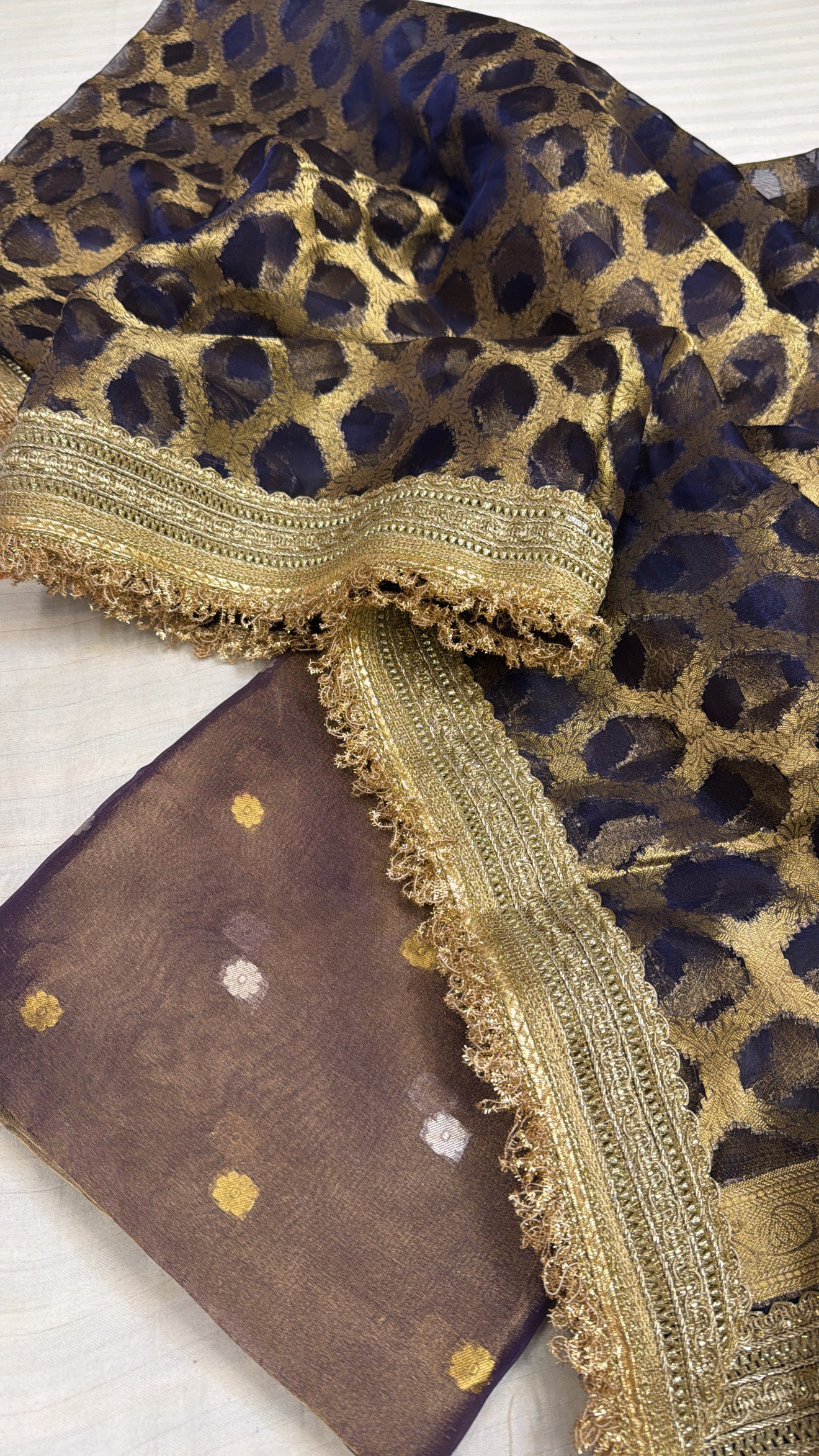 Shagun ke suits - Royal midnight blue tissue silk kadhwa suit sets with gotapatti work