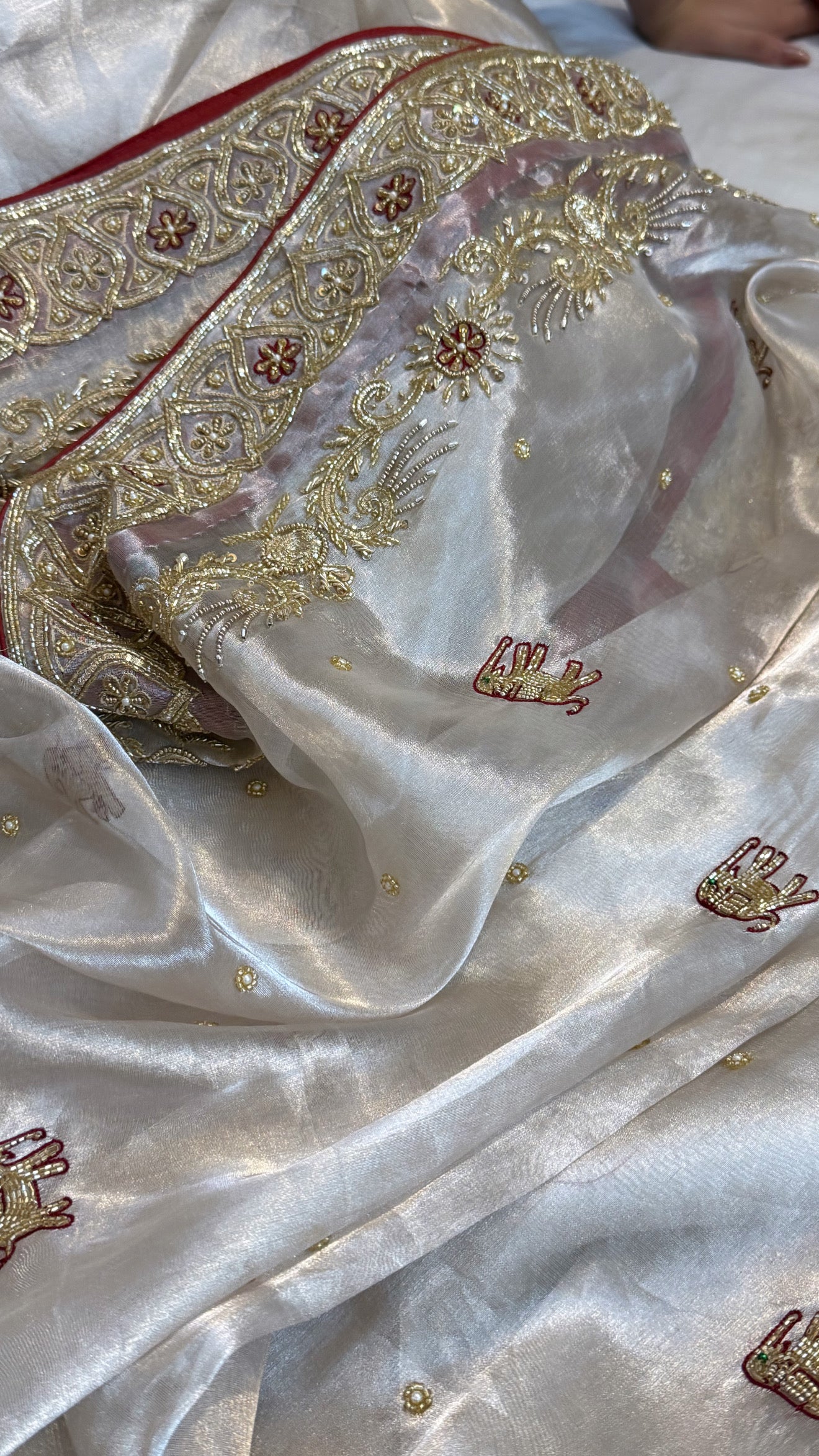 Poonam saree from vivah - Diamond tissue silk zardozi hand embroidered saree