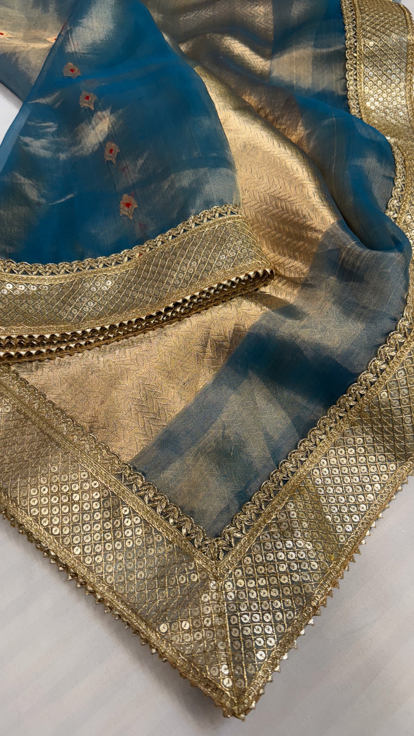 Maharani water blue tissue silk kadhwa buti saree