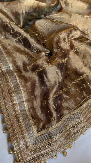 Printed tissue silk heavy hand embroidered kadhwa sarees