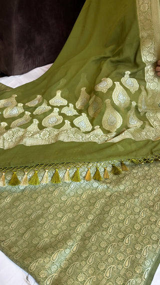 Mehendi green moonga brocade suit set