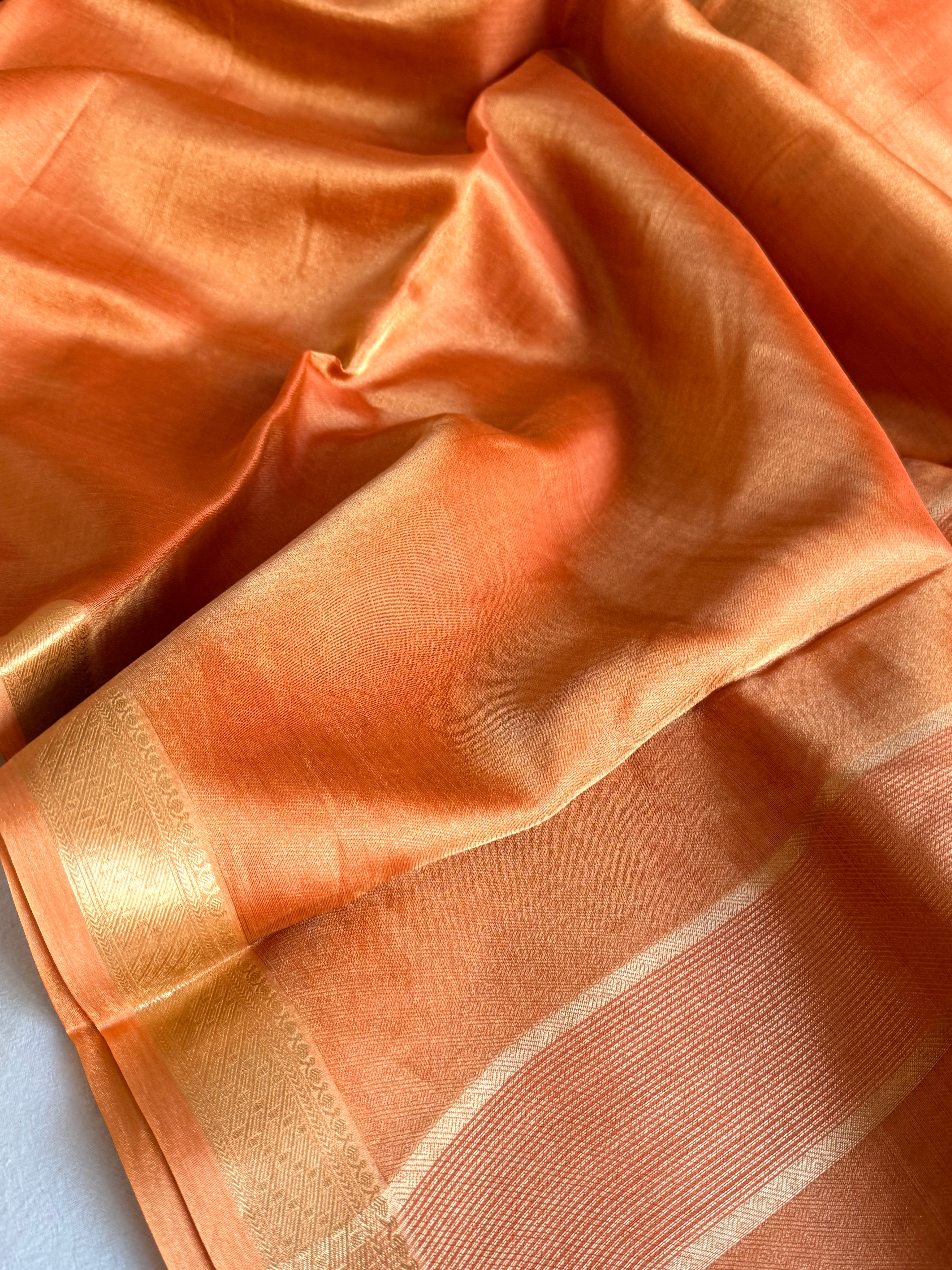 Below 10k - Banarasi pashmina tissue gorgette soft silk kadhwa border saree