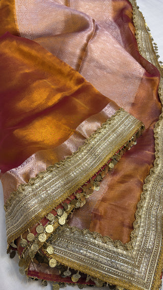 Maharani kanjivaram orange tissue silk saree