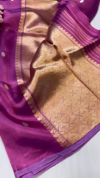 Pure banarasi magenta purple tissue silk handwoven kadhwa buti saree with kadhwa intricate border buti weaving