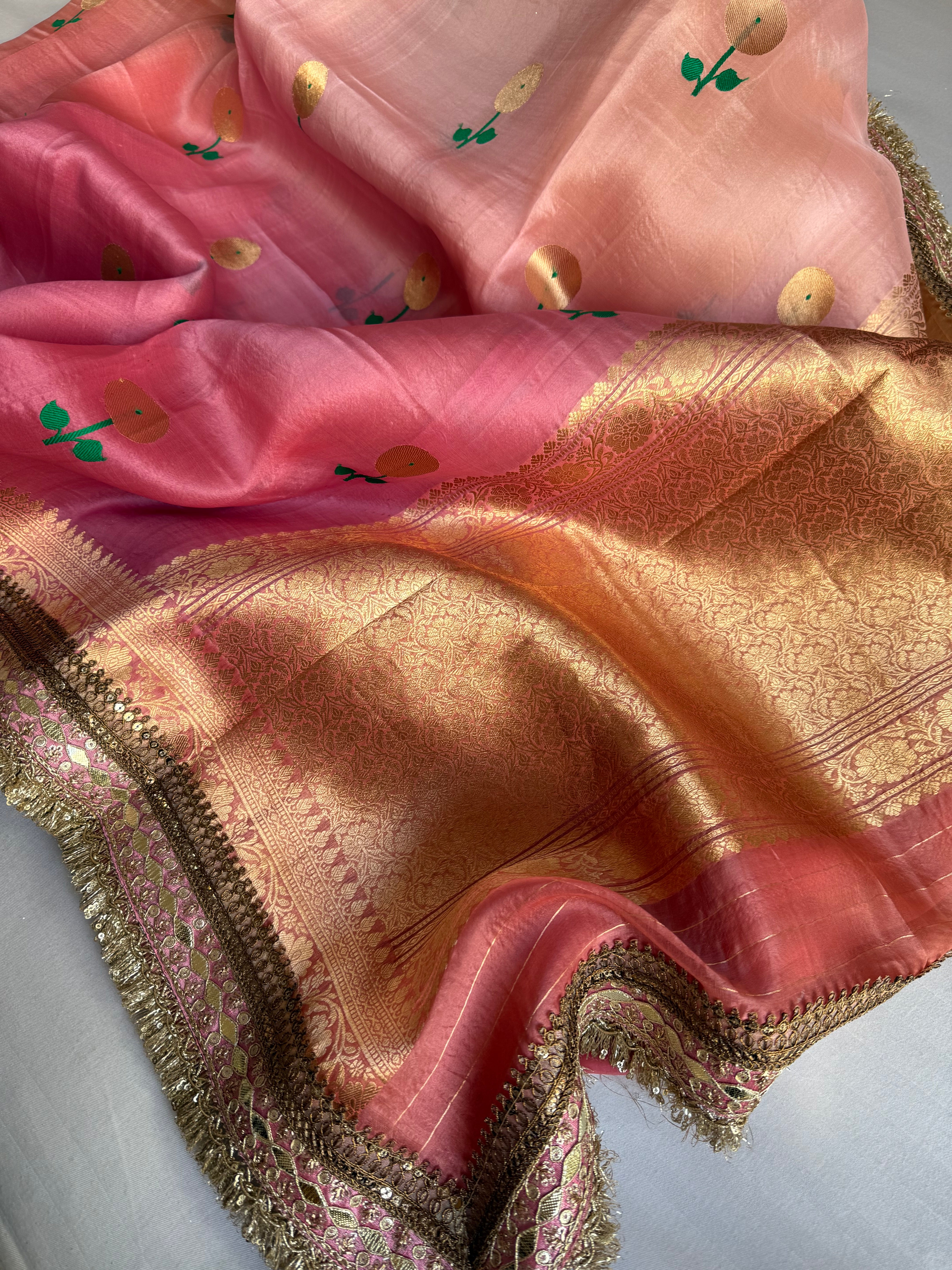 Rang-birangi banarasi kora silk multicoloured shaded saree