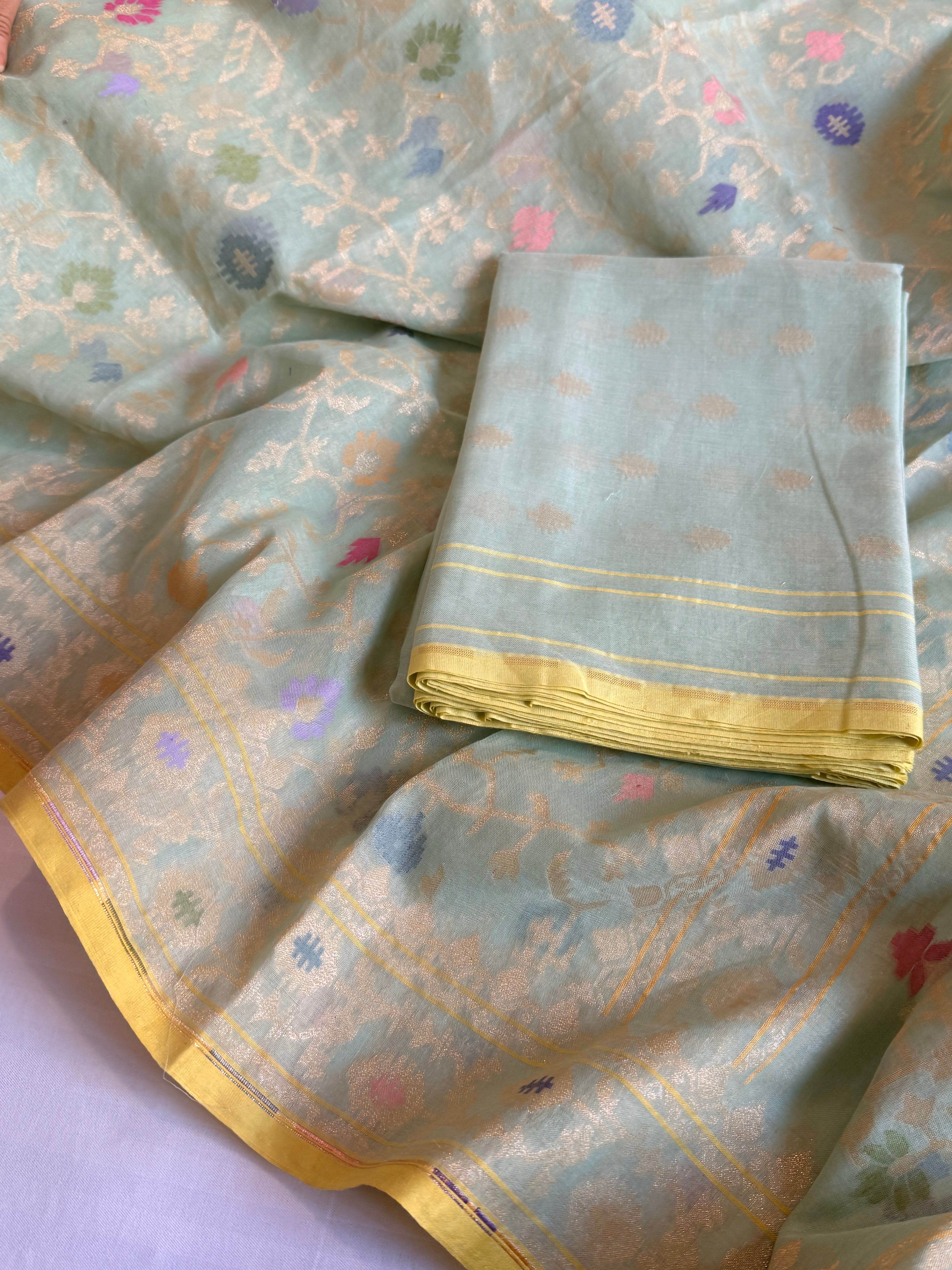 Iktara jamdani kadhwa sona rupa weaving banarasi mul cotton suit set