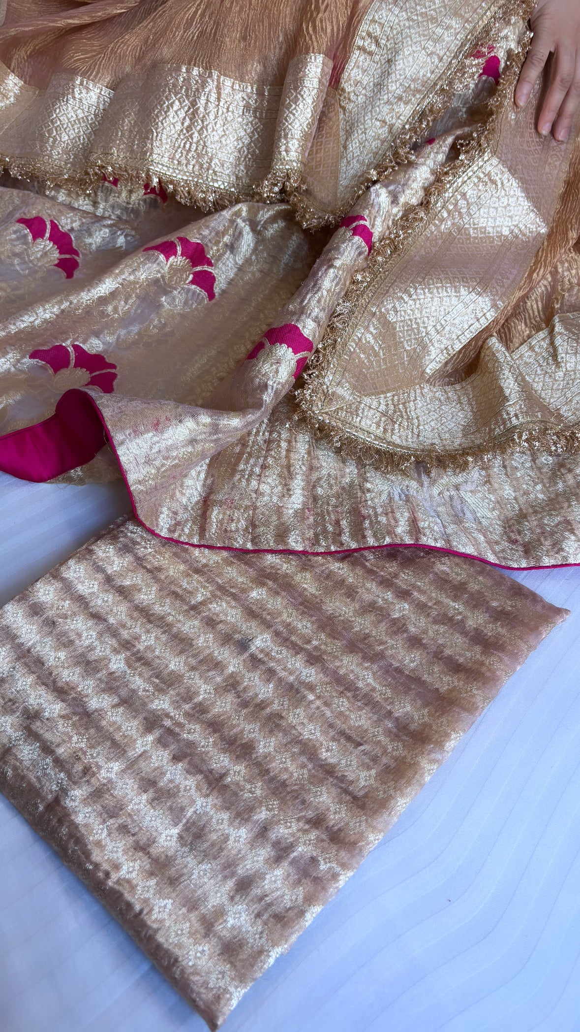 Nude pink tissue silk kali wala lehenga