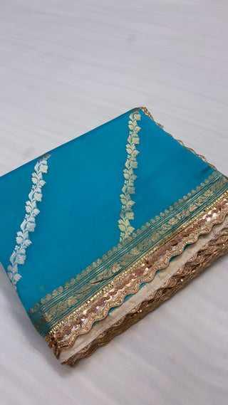 Sky blue shade leela kora silk jungla saree