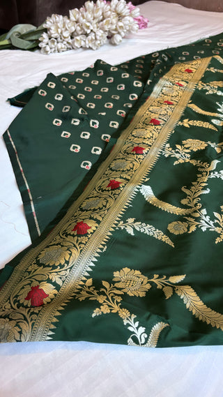 Dark green banarasi mashru silk suit set