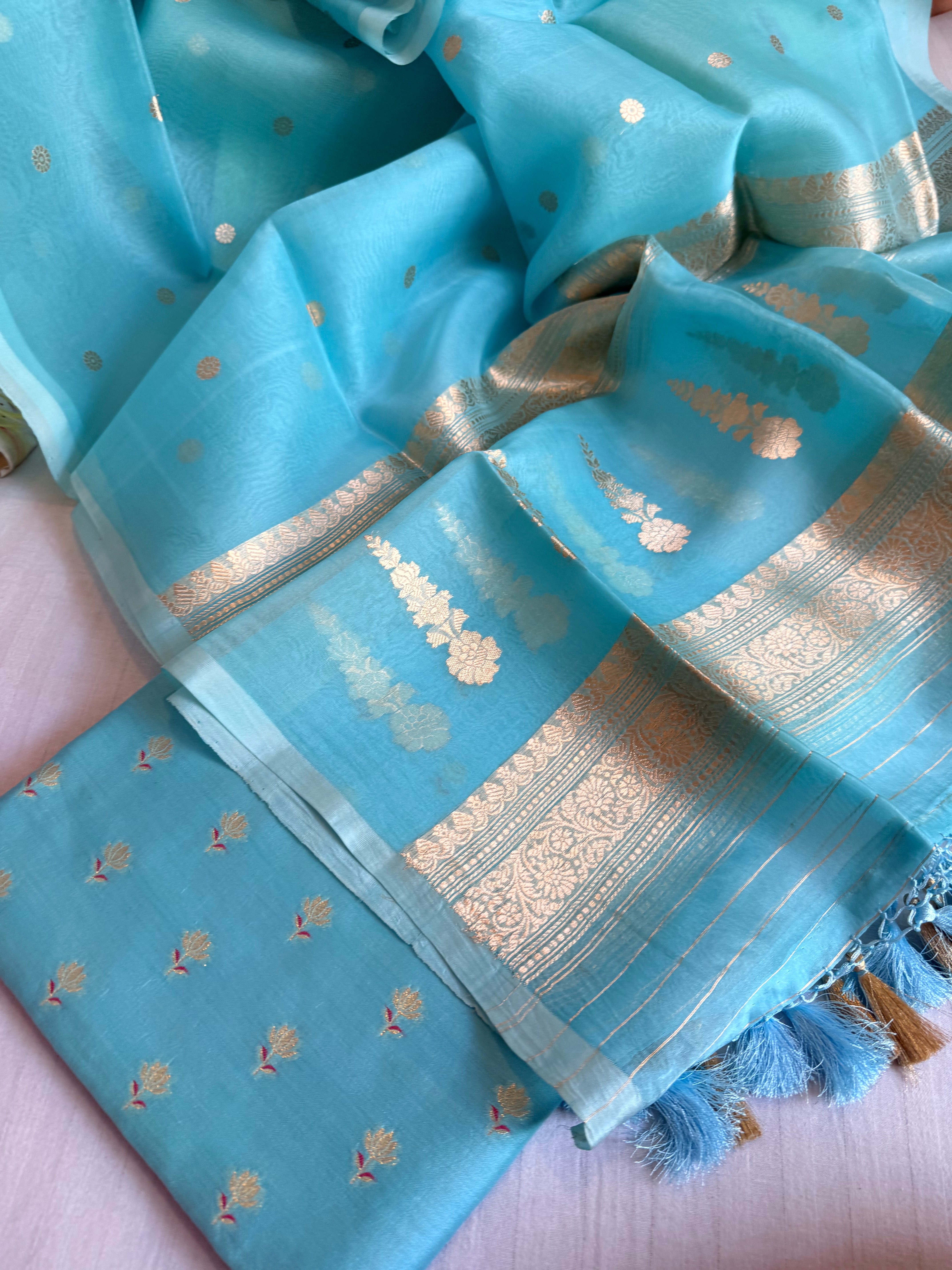 Summer suit sets - Spun chiniya silk kadhwa buti kora silk duppata suit sets