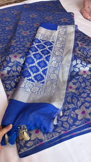 Ink blue moonga brocade silk suit set