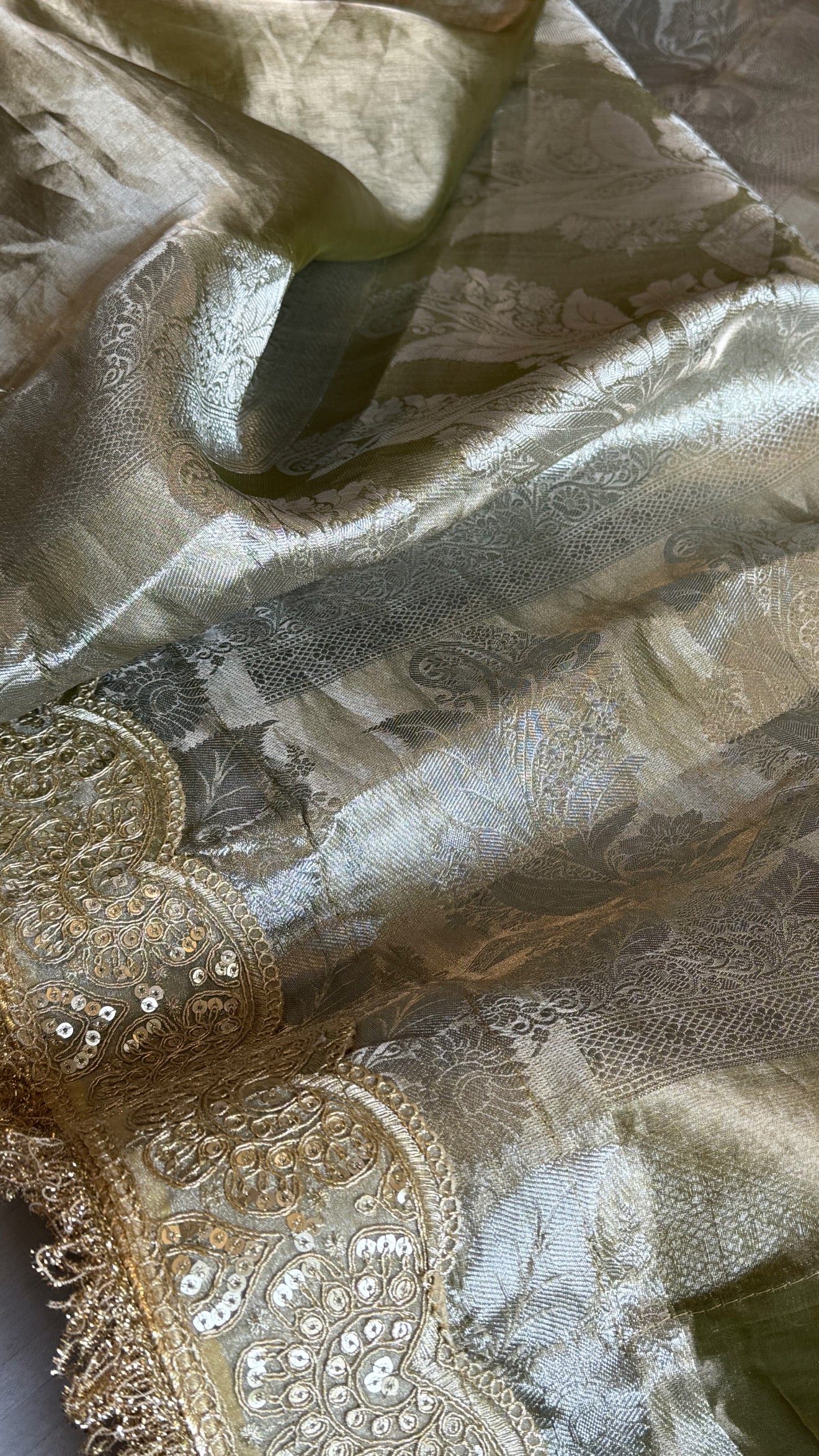Earthy shades of rang birangi maharani tissue silk kadhwa saree