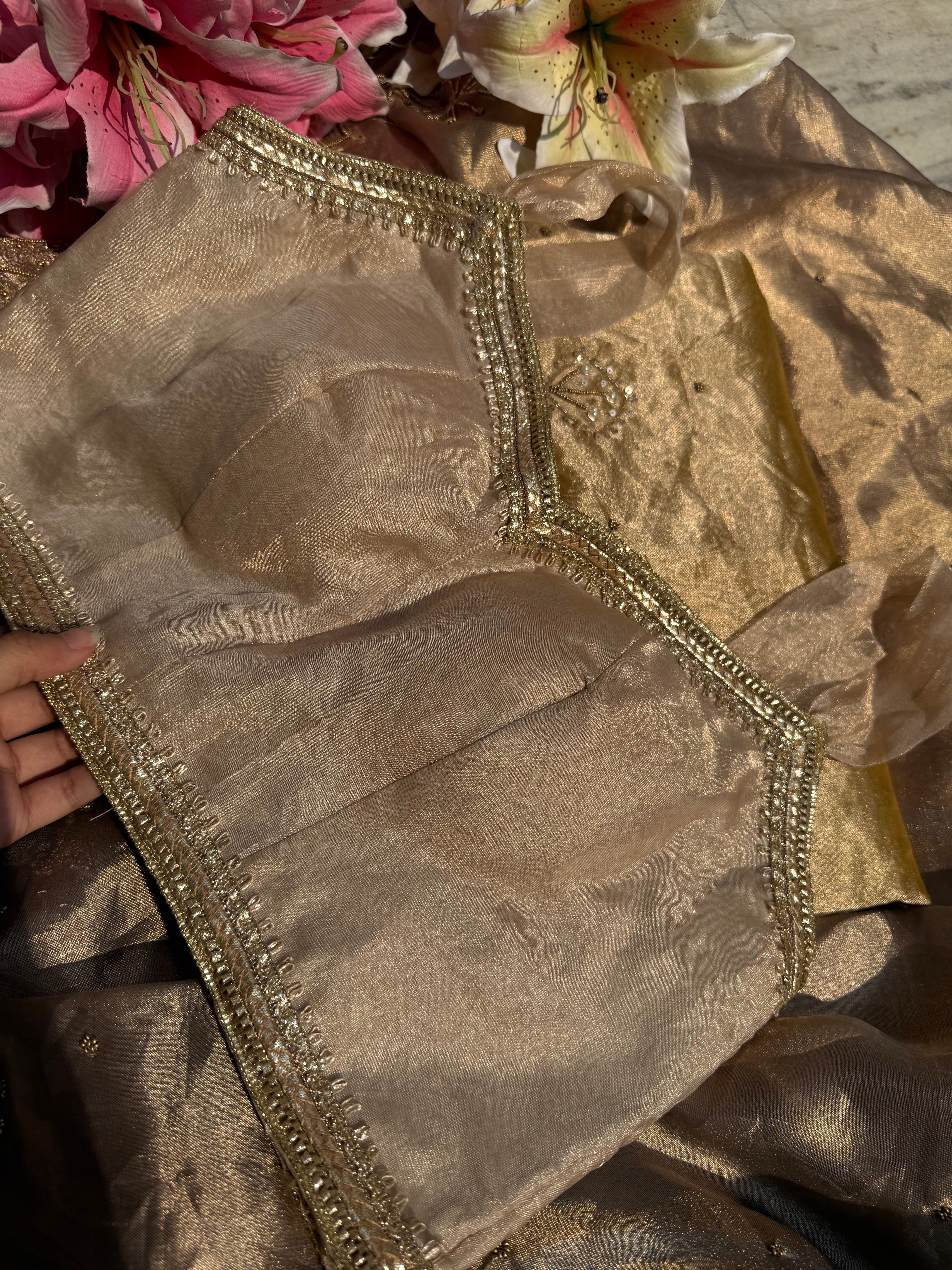 Champagne gold tissue silk free size blouse piece