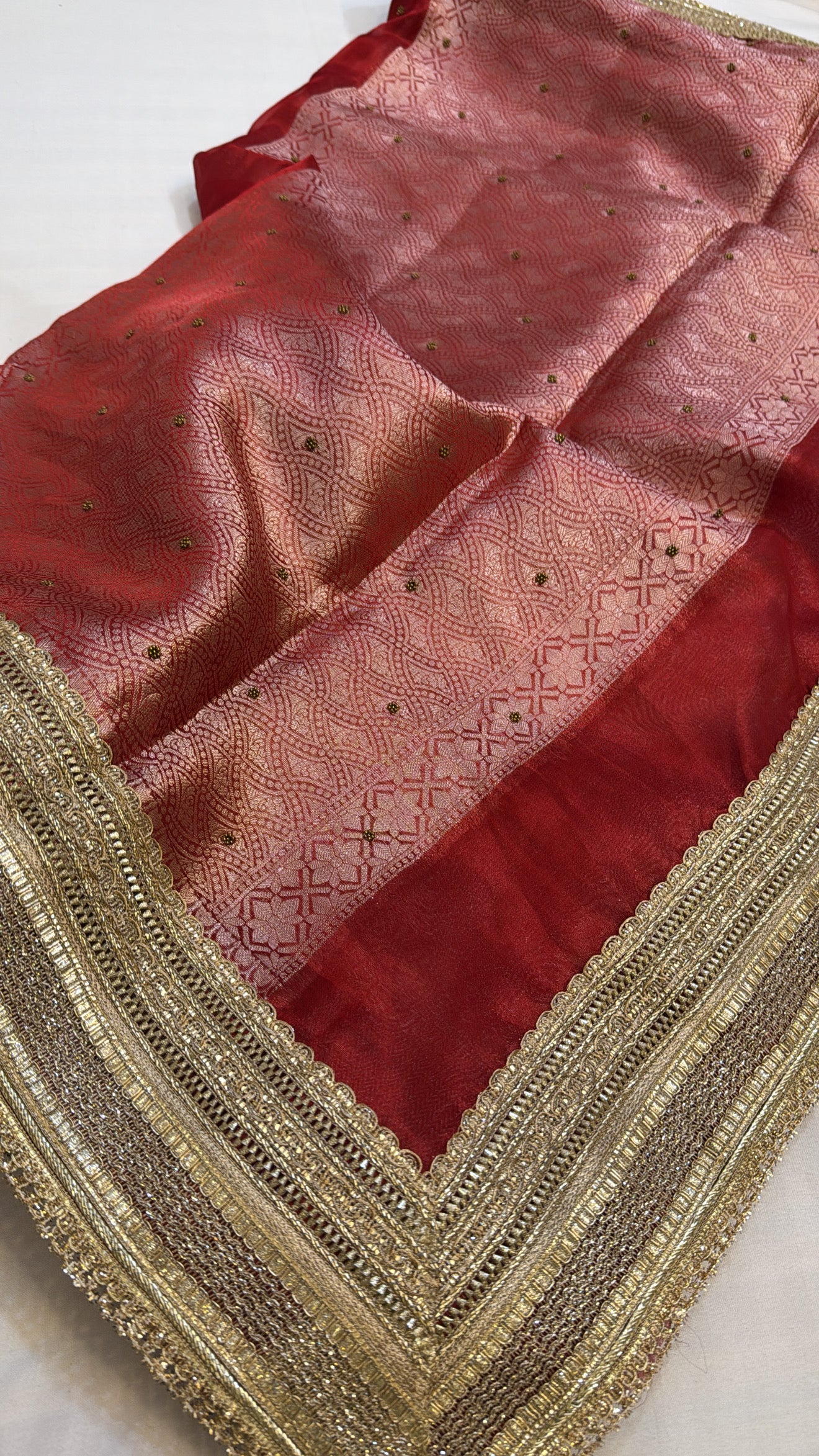 Varmala wali sarees - Midnight blood red tissue silk elephant motif heavy hand embroidered saree