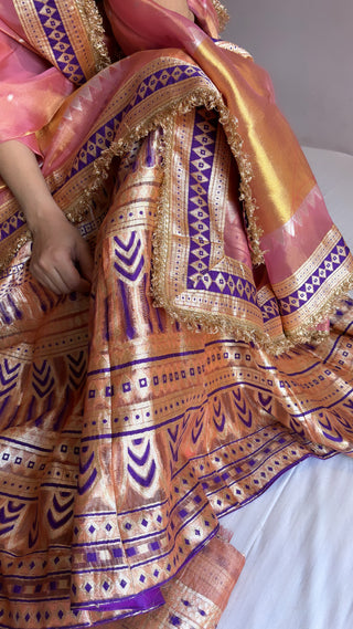 Peach tissue silk kali wala lehenga