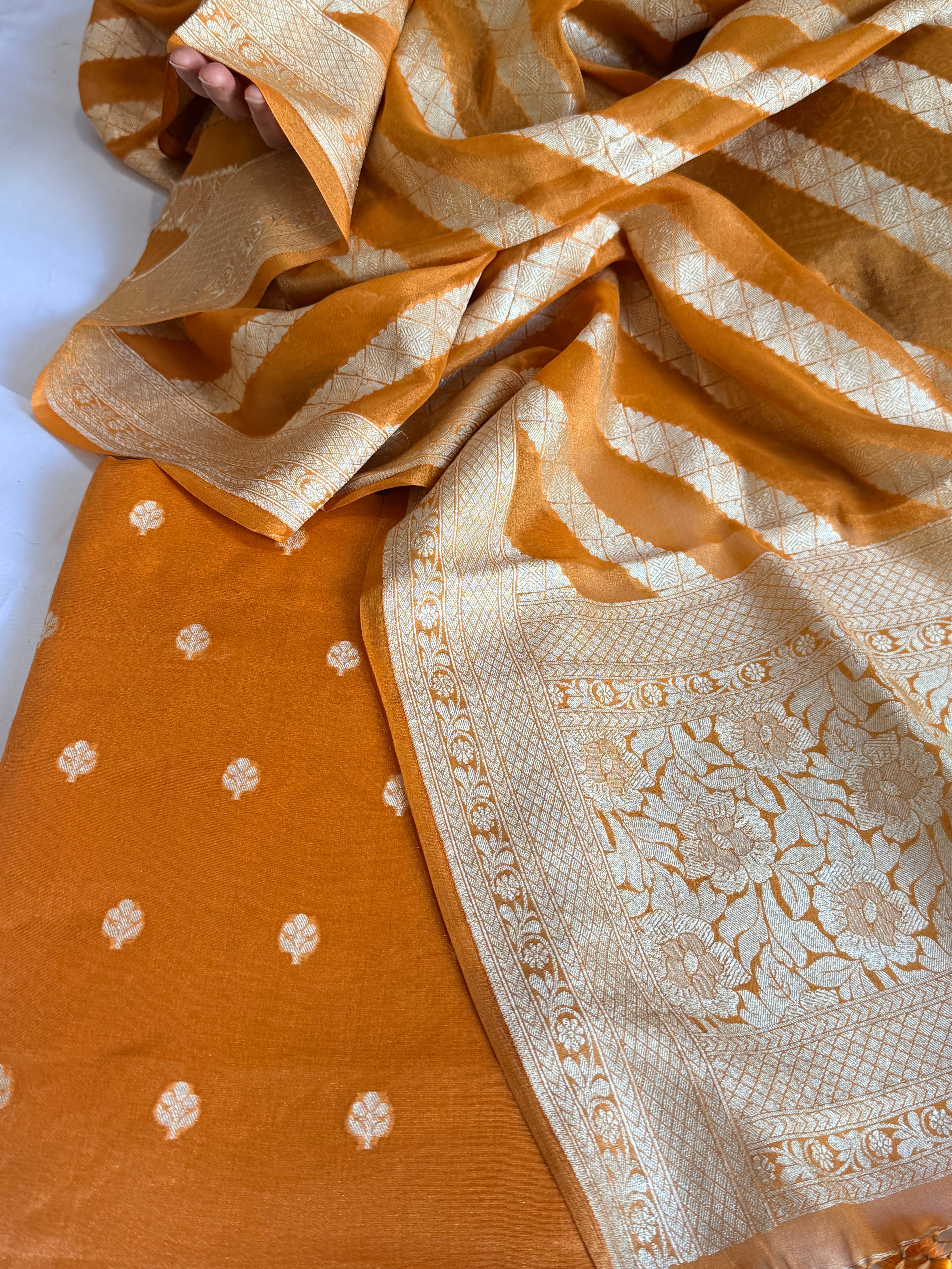 Haldi yellow tissue gorgette banarasi kadhwa suit set