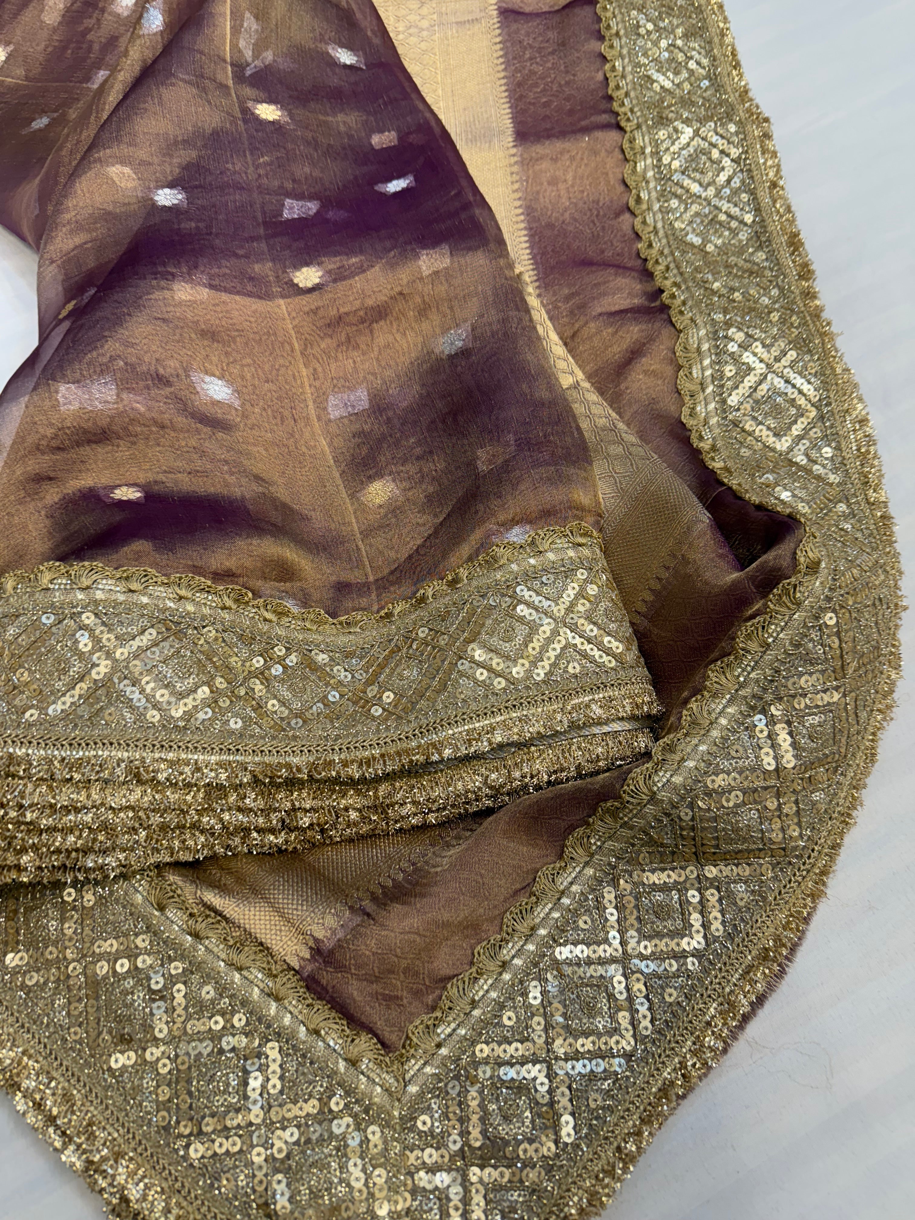 Dusty lilac maharani tissue silk kadhwa saree