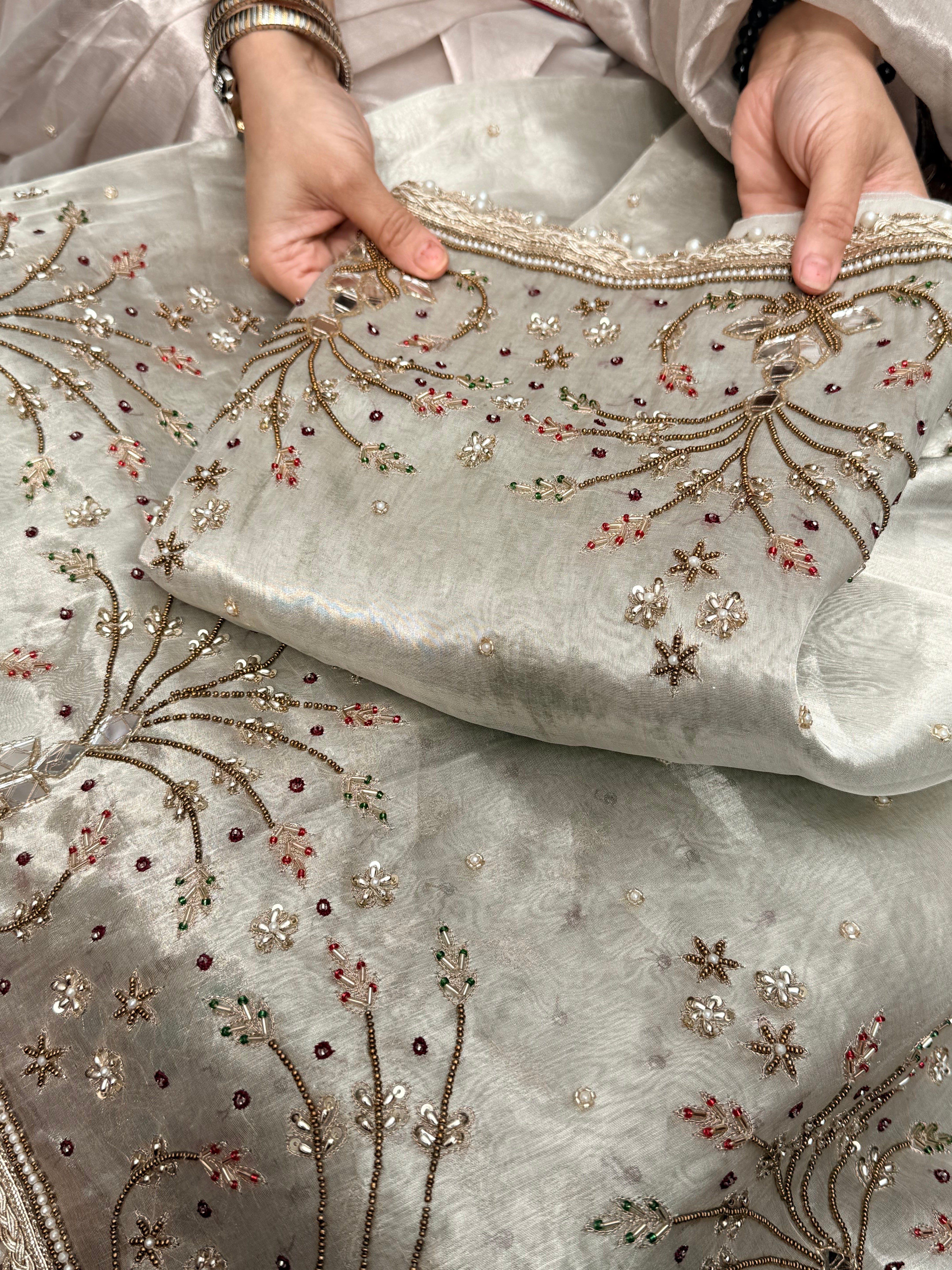 Tyohaar edit - Diamond tissue silk mirror and zardozi work hand embroidered saree