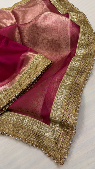 Maharani hot pink tissue silk kadhwa saree