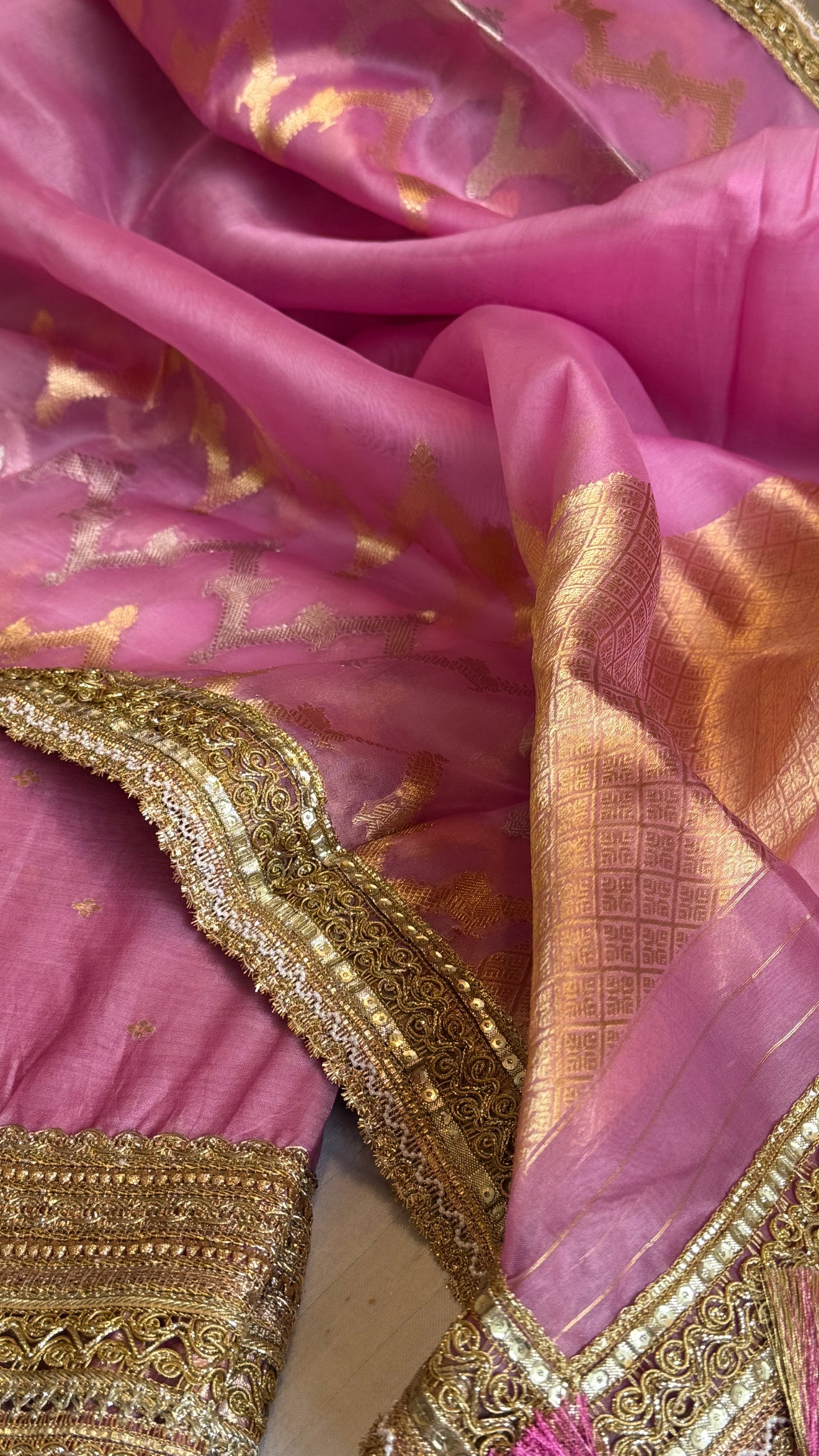 Banarasi kora silk kadhwa buti gotapatti suit set