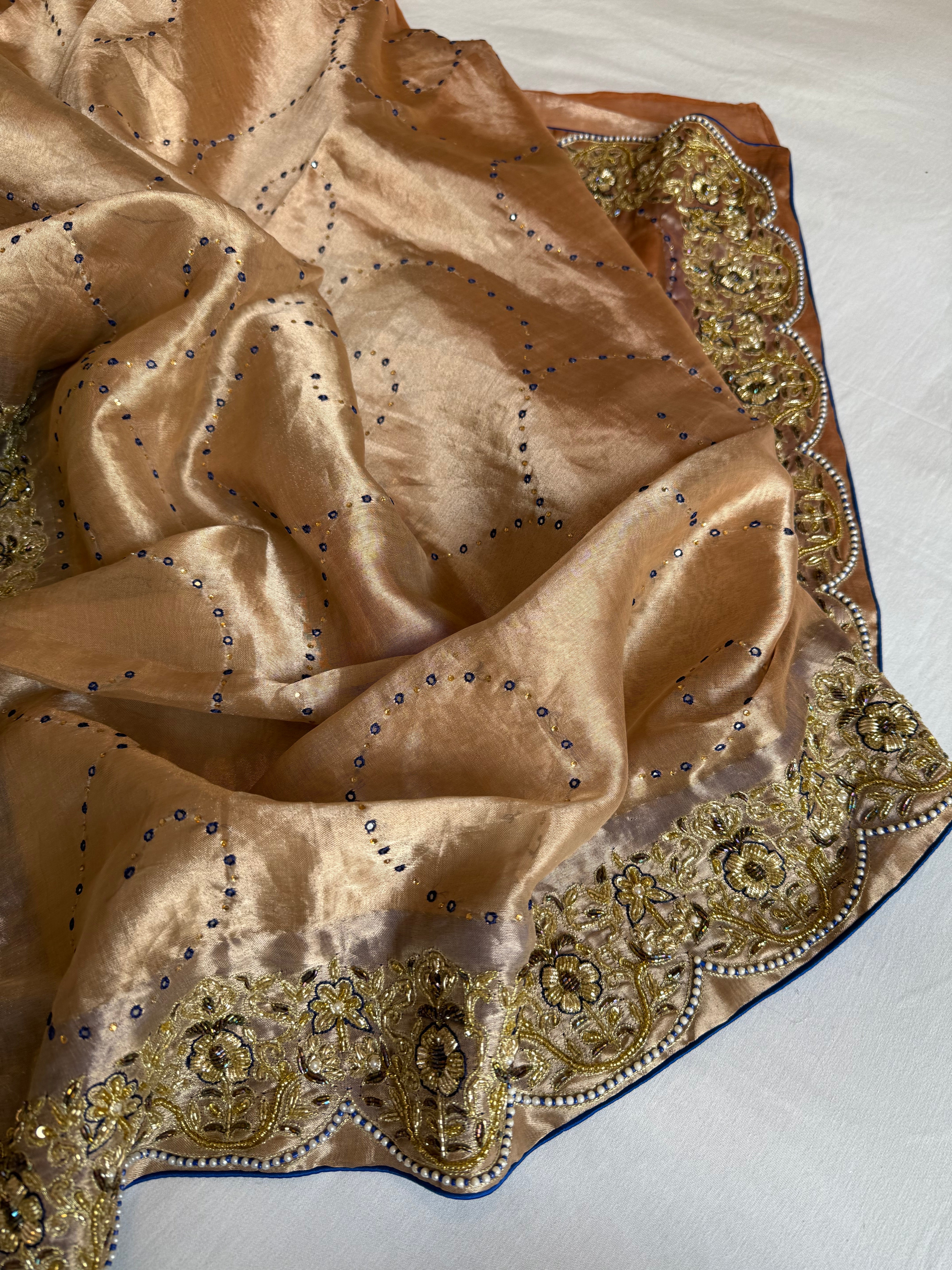 Umrao jaan inspired double diamond tissue silk zardozi hand embroidered saree