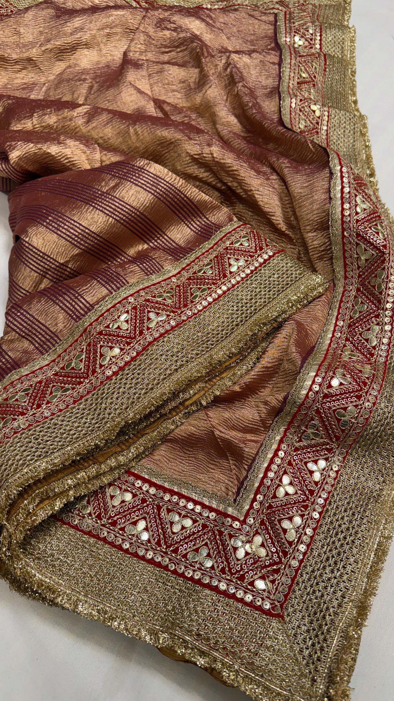Moonga crushed tissue silk plum shade saree