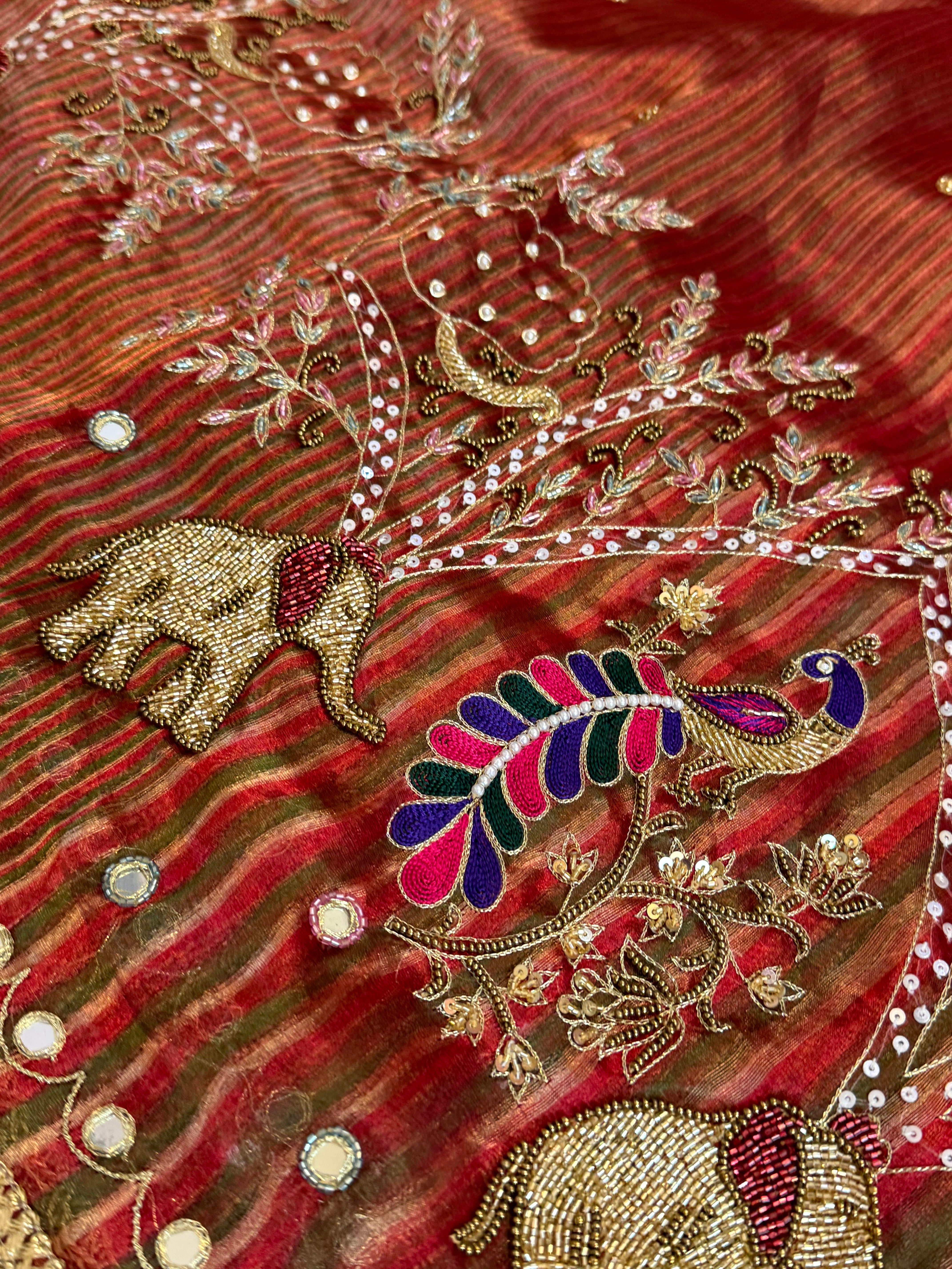 Hathi ghoda palki wali saree - Husn tissue silk hand embroidered saree