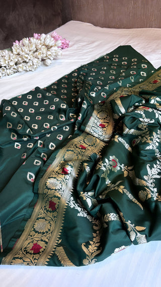 Dark green banarasi mashru silk suit set