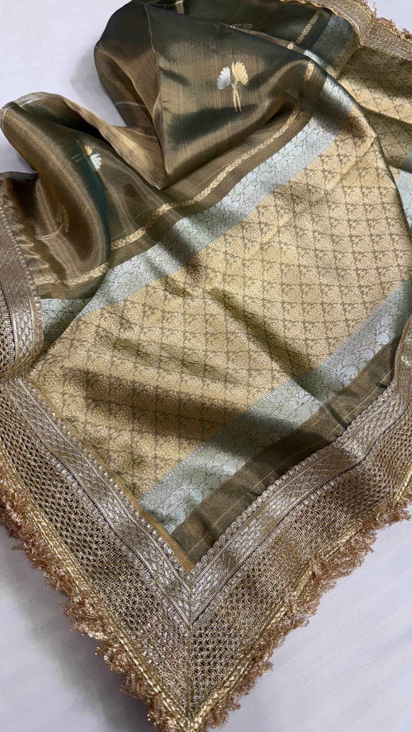 Maharani mint green tissue silk kadhwa buti saree