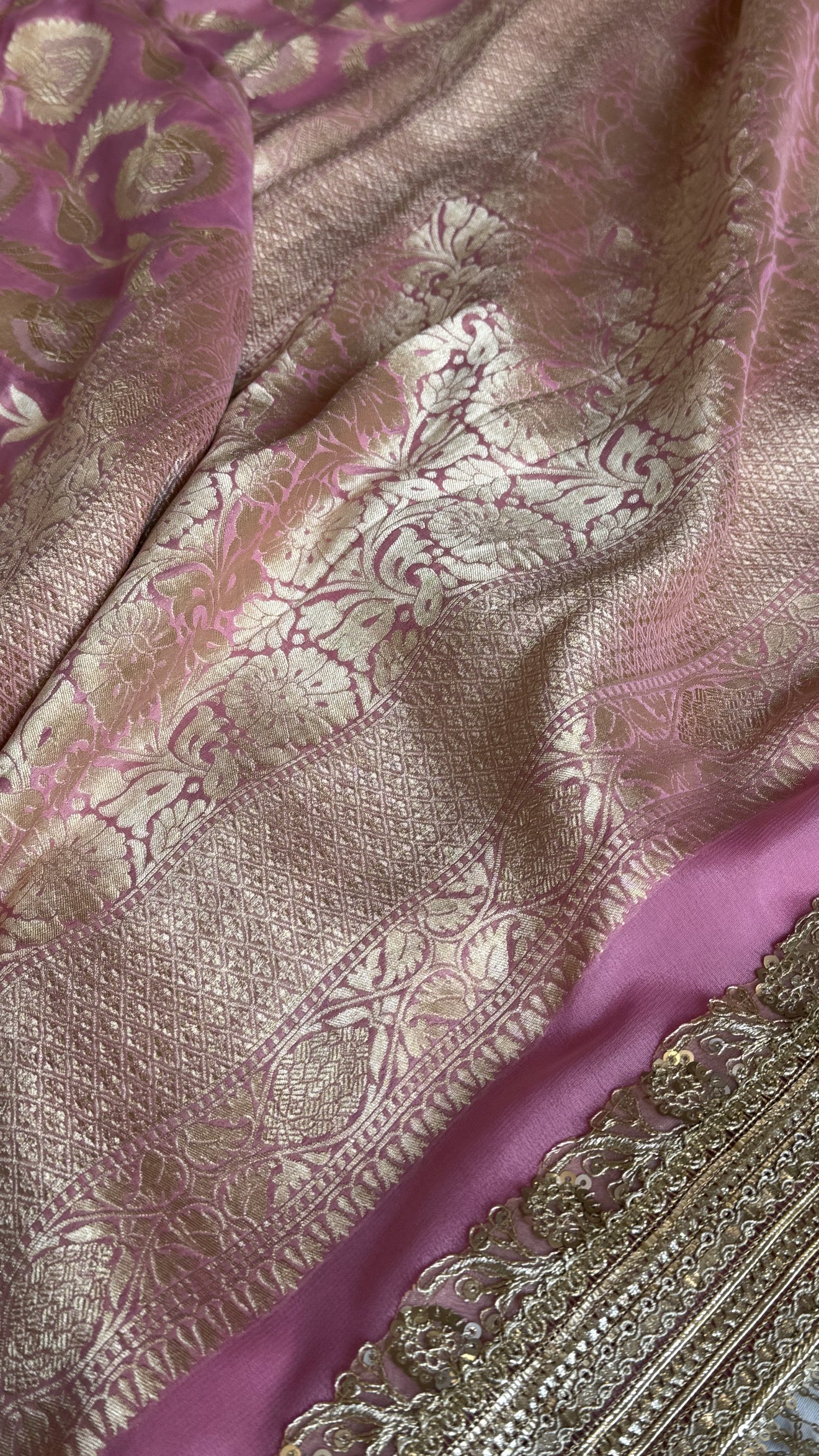 Gayatri devi inspired banarasi chiffon gorgette shaded kadhwa jaal sarees