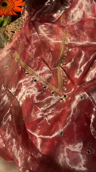 Gajri sheeshmahal saree - Mirror work hand embroidered heavy banarasi tissue silk saree