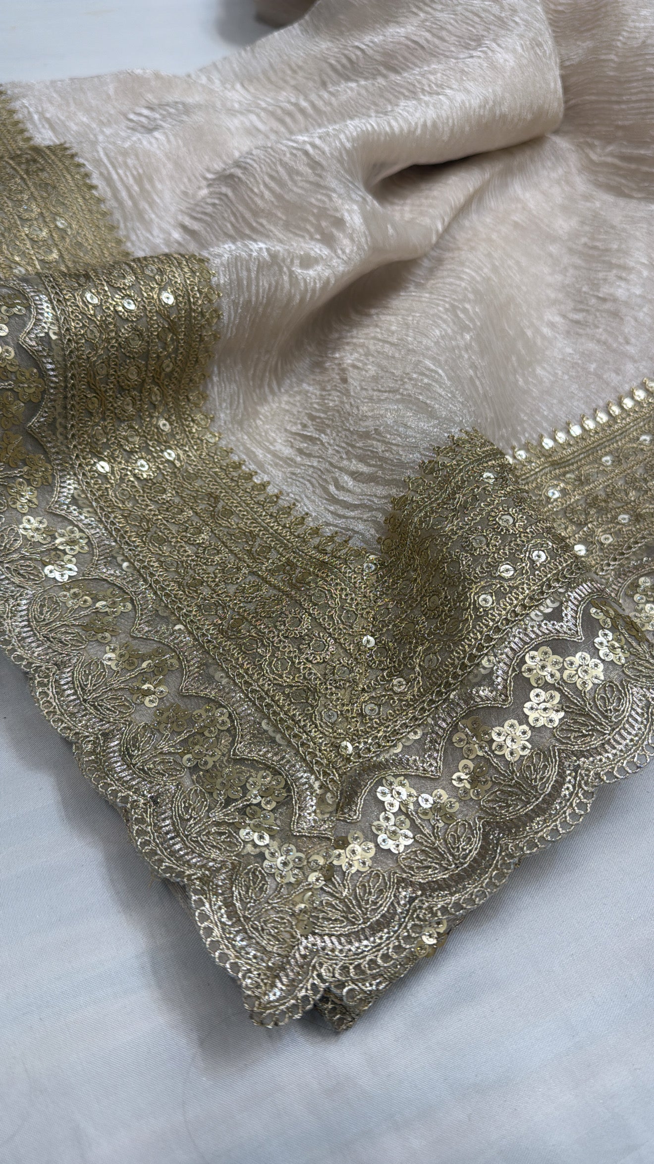 “Madhuri dixit” inspired — Diamond tissue silk half crushed gotapatti saree