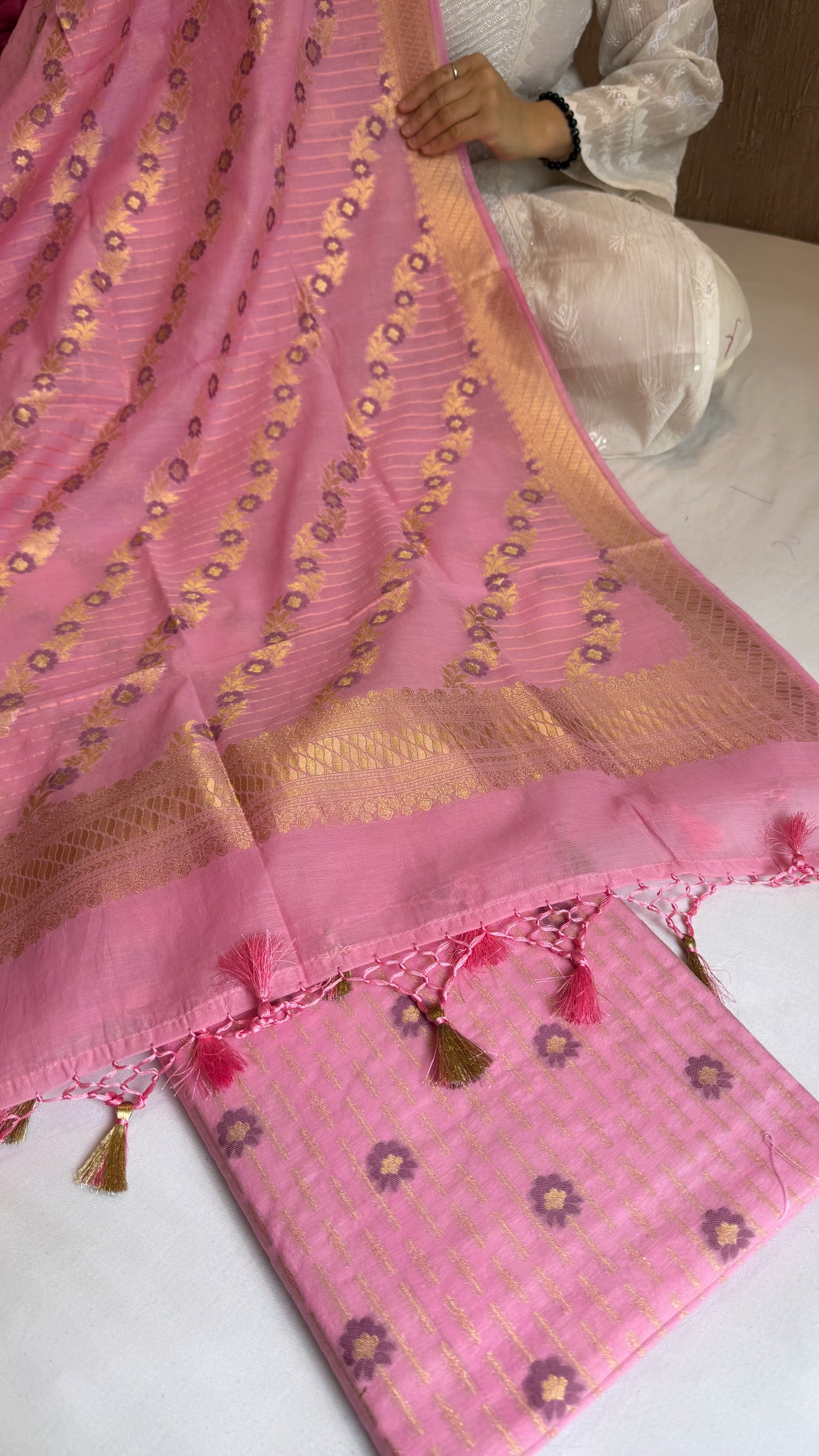 Banarasi cotton resham meenakari suit set