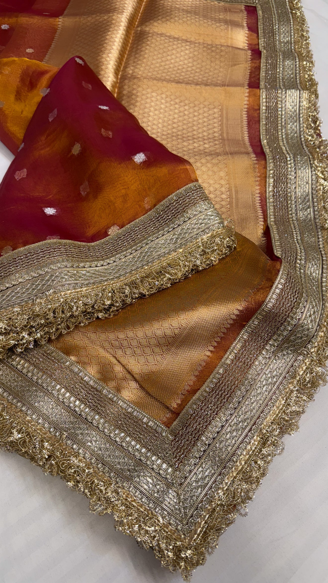 Maharani kanjivaram rani pink tissue silk kadhwa buti saree