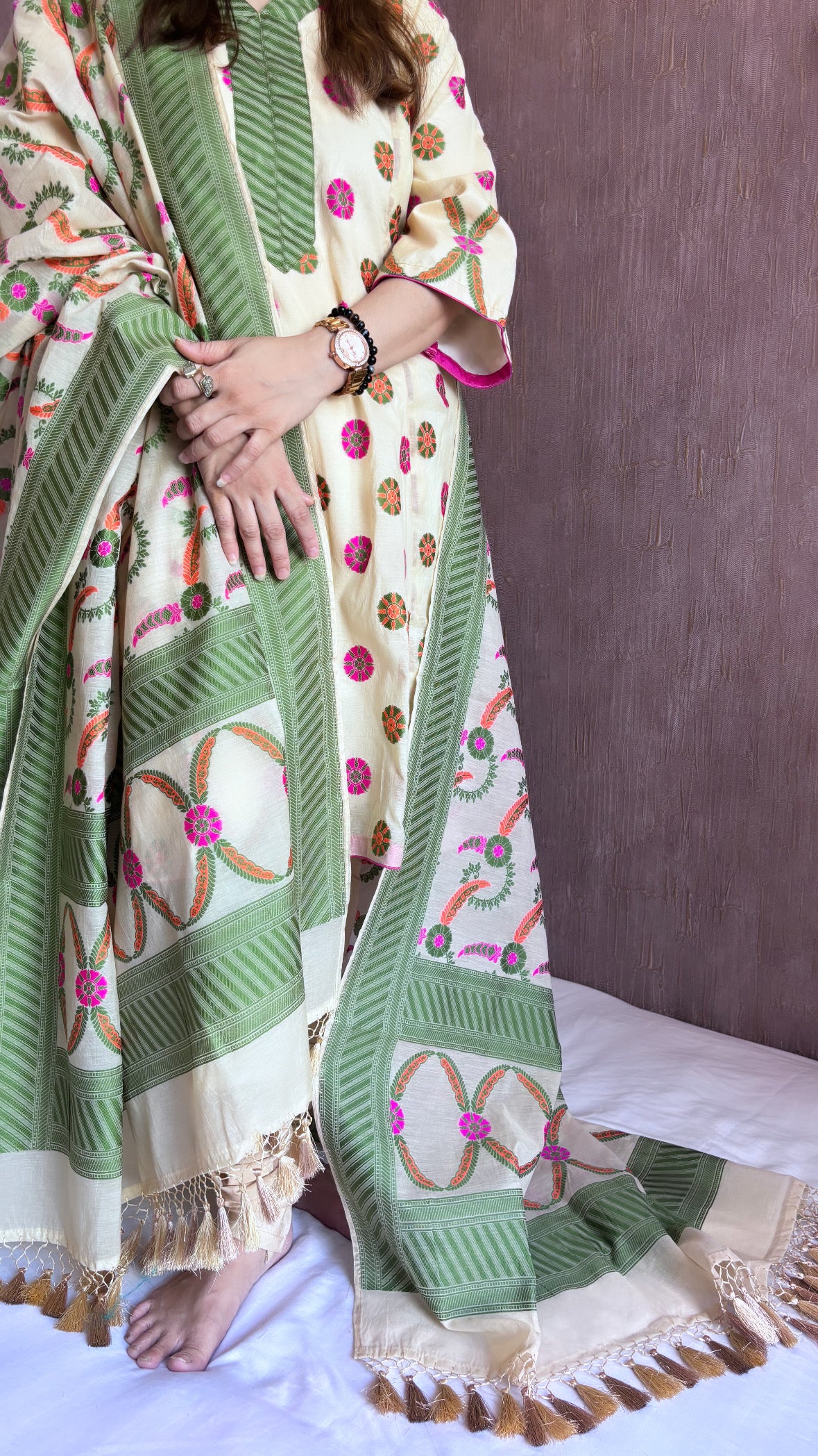 Stitched Banarasi cotton meenakari suit set                               SIZE - S TO XL