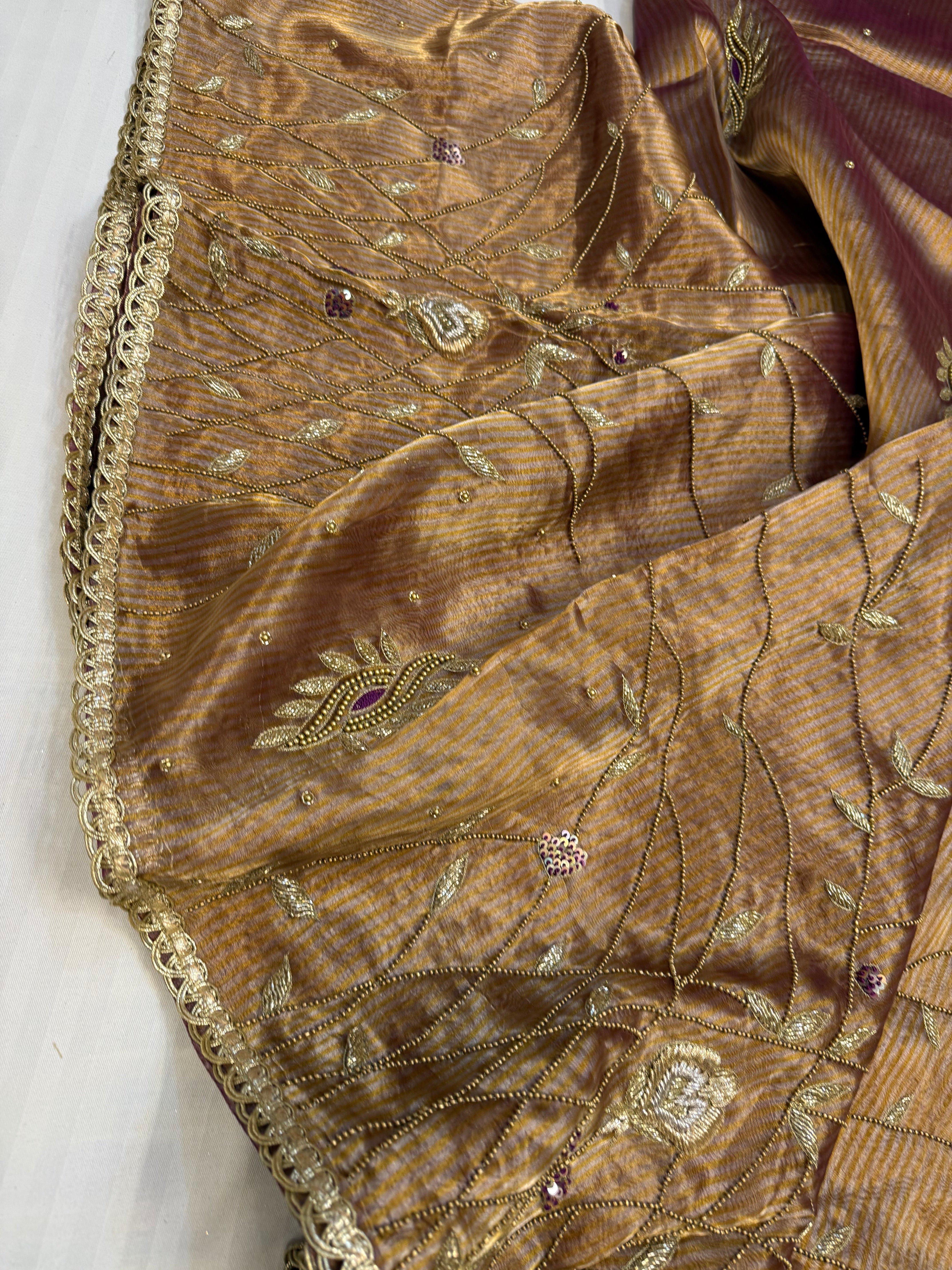 Cocktail wali sarees - Kanjivaram purple tissue silk heavy hand embroidered saree