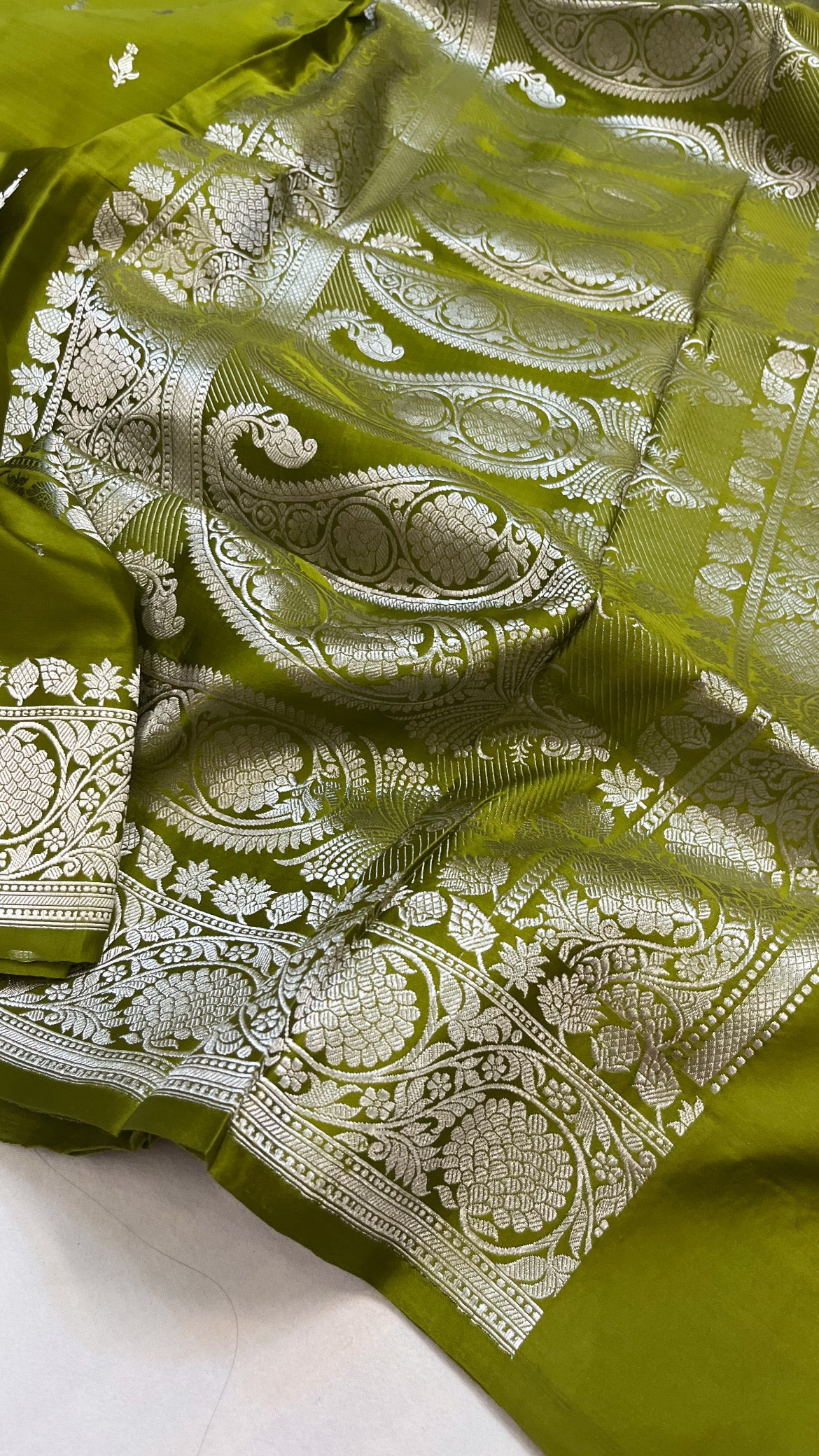 Mehendi green banarasi mashru silk kadhwa buti saree