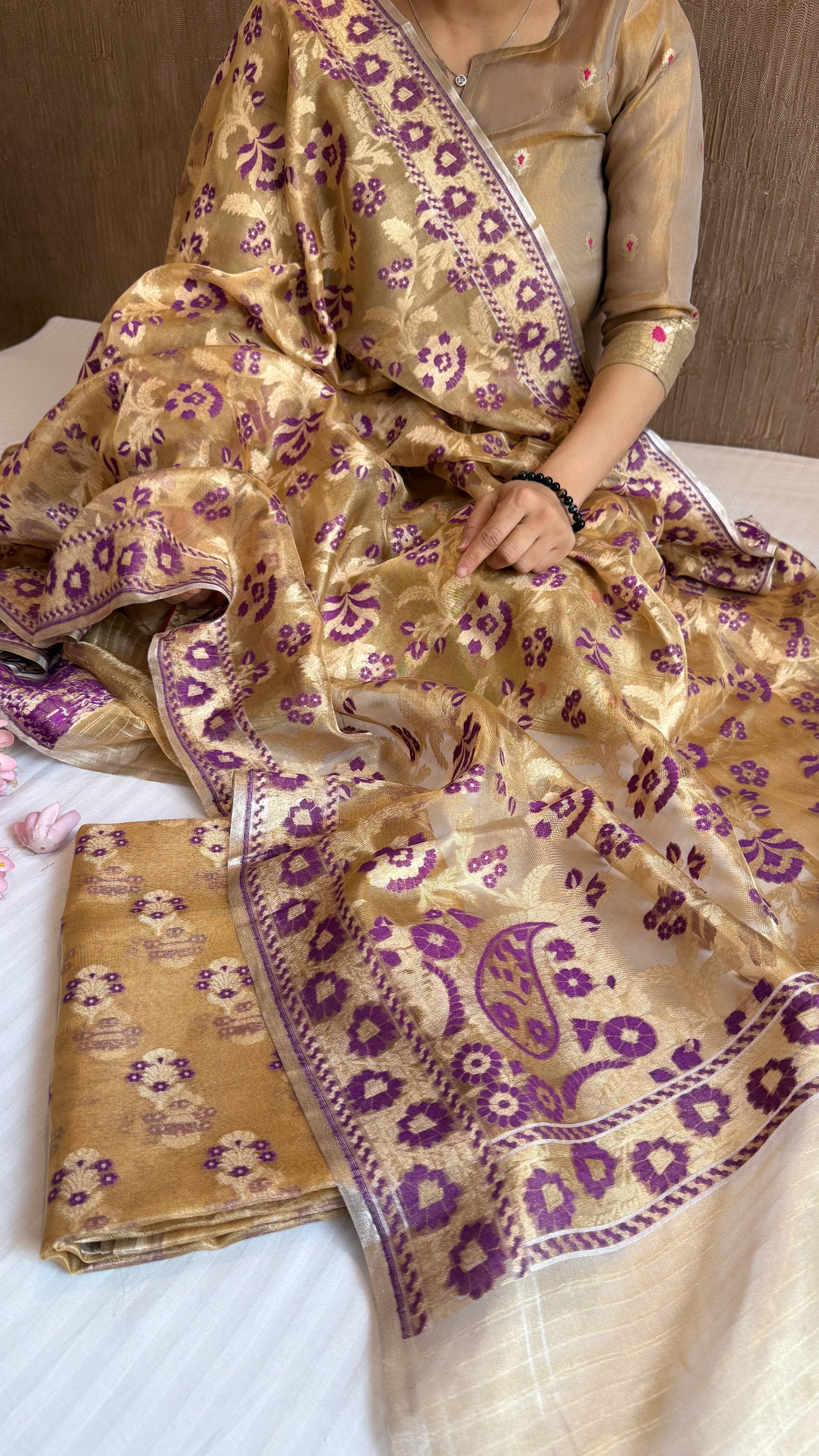 Iktara tissue silk purple meenakari tissue silk jamdani kadhwa suit set