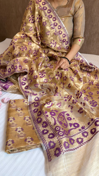 Iktara tissue silk purple meenakari tissue silk jamdani kadhwa suit set