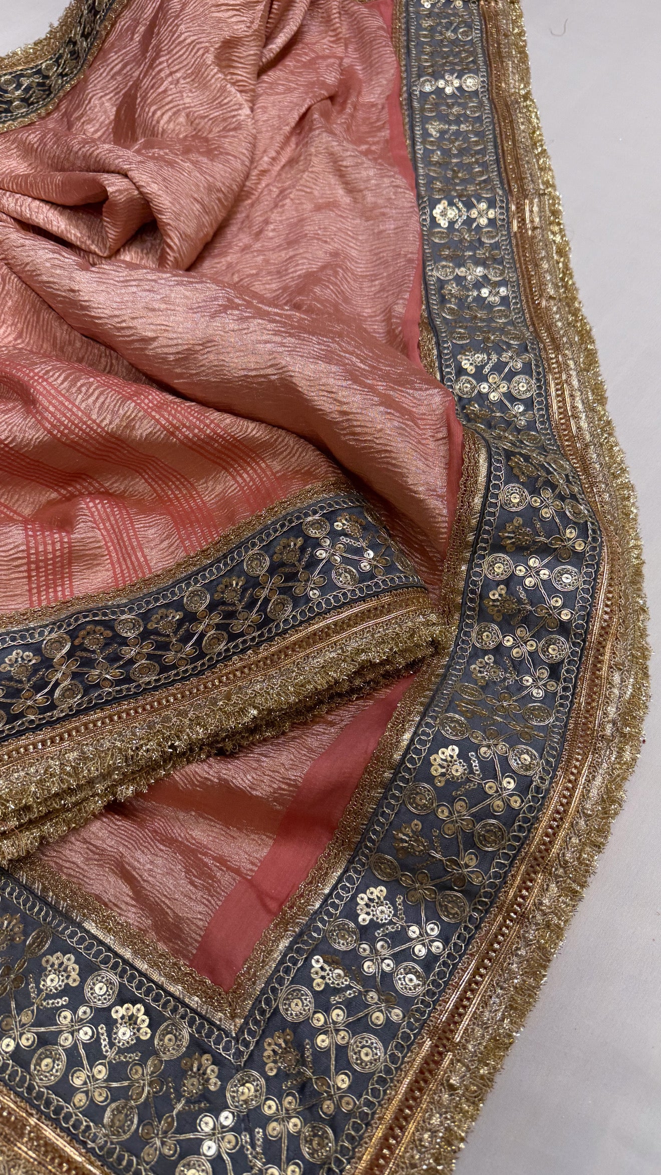 Moonga crushed tissue silk soft peach saree