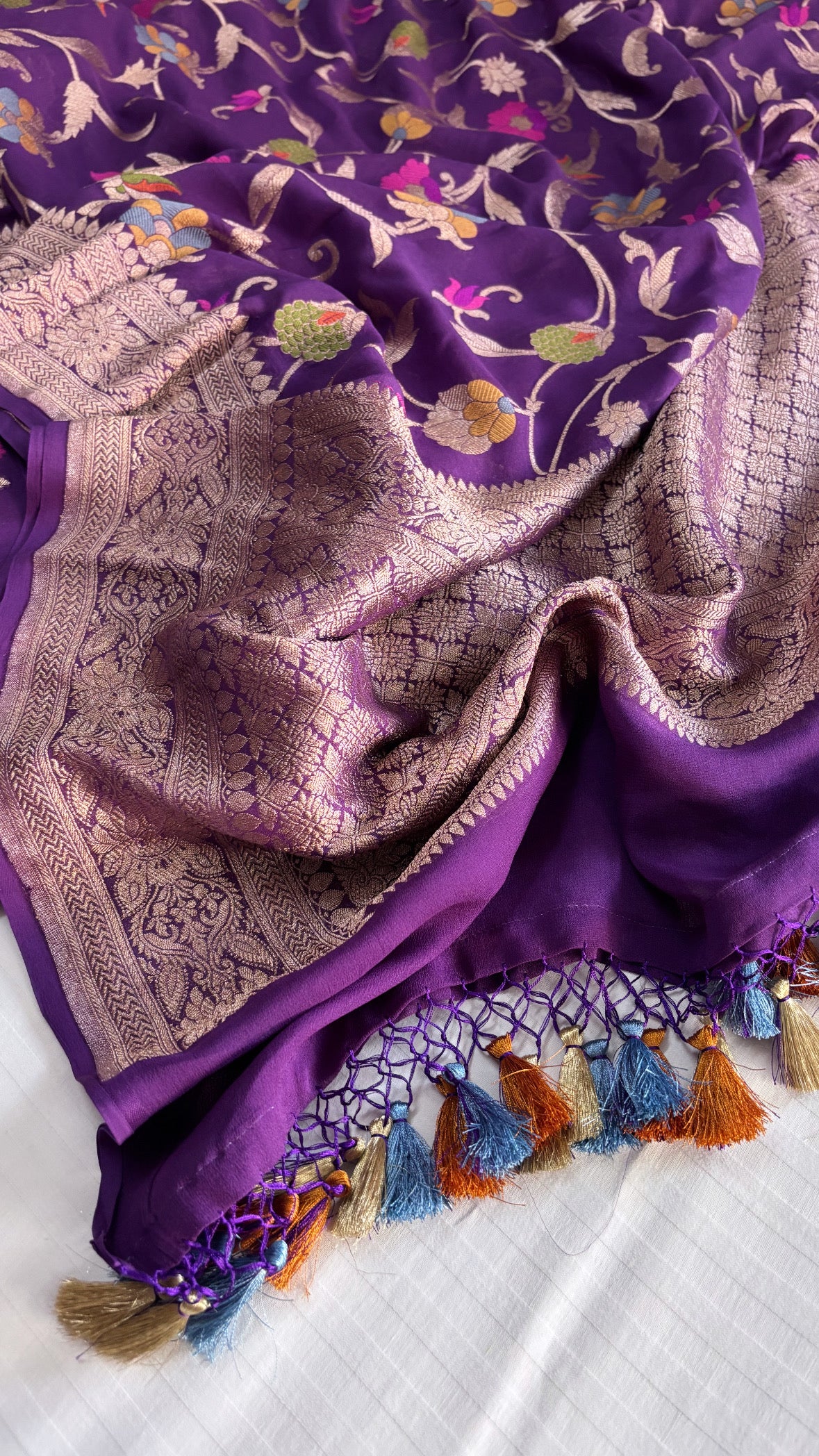 Dark purple banarasi moonga silk kadhwa meenakari jungla suit set