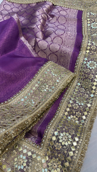 Maharani bright violet tissue silk saree