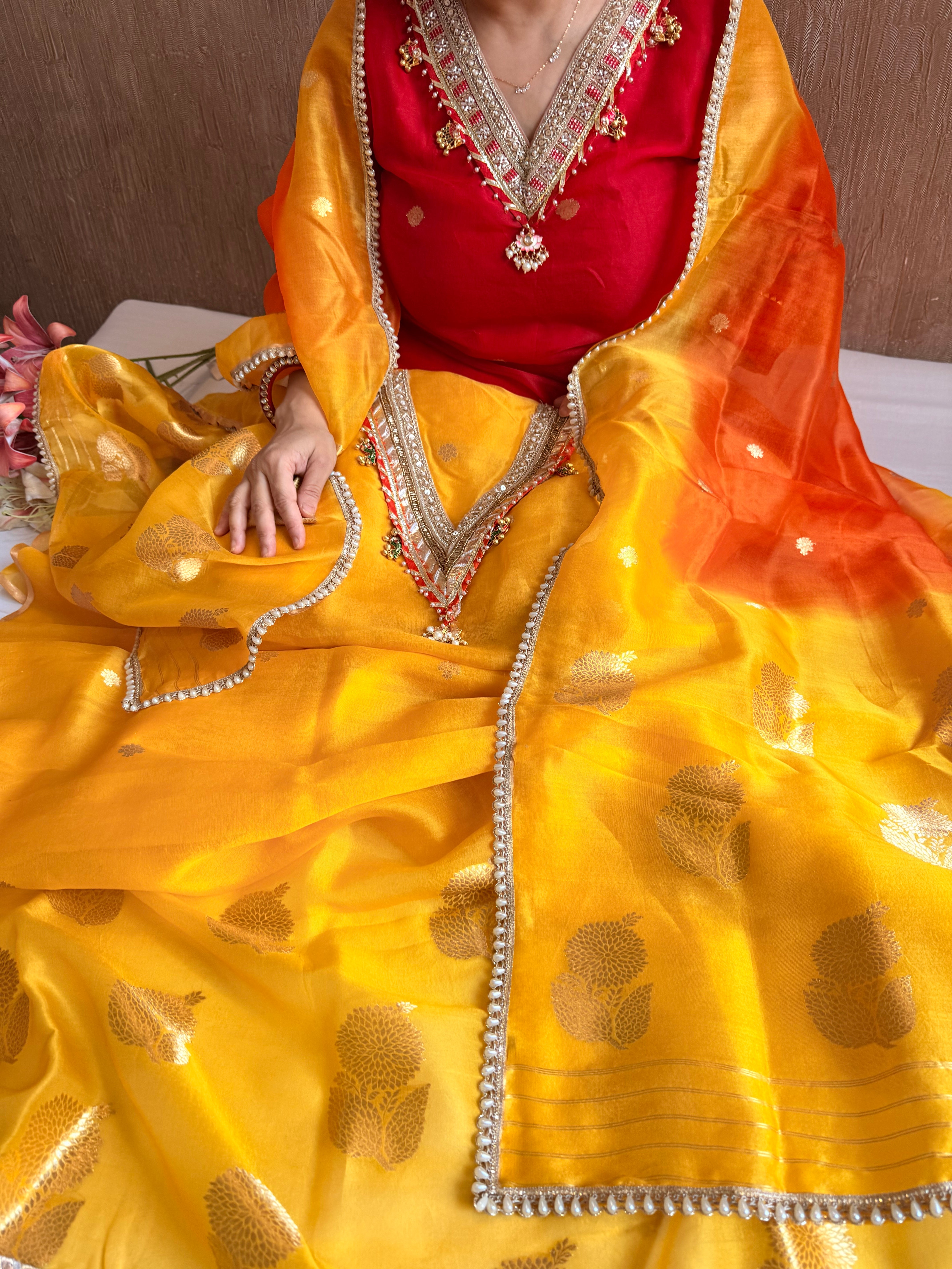 Punjabi kudi edit - Banarasi kora silk ghungroo and gotapatti suit sets