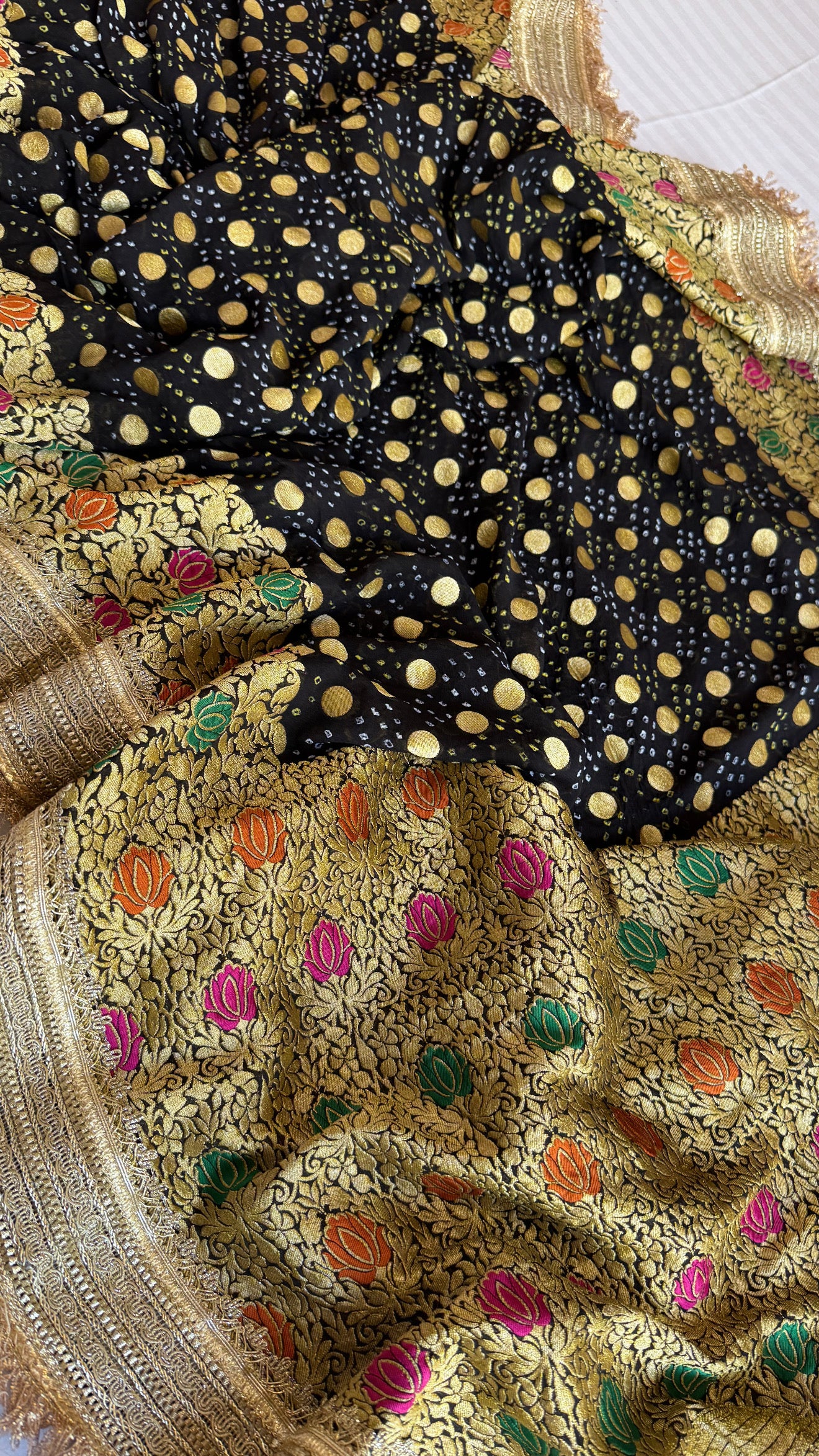 Black banarasi gorgette bandhej kadhwa meenakari saree