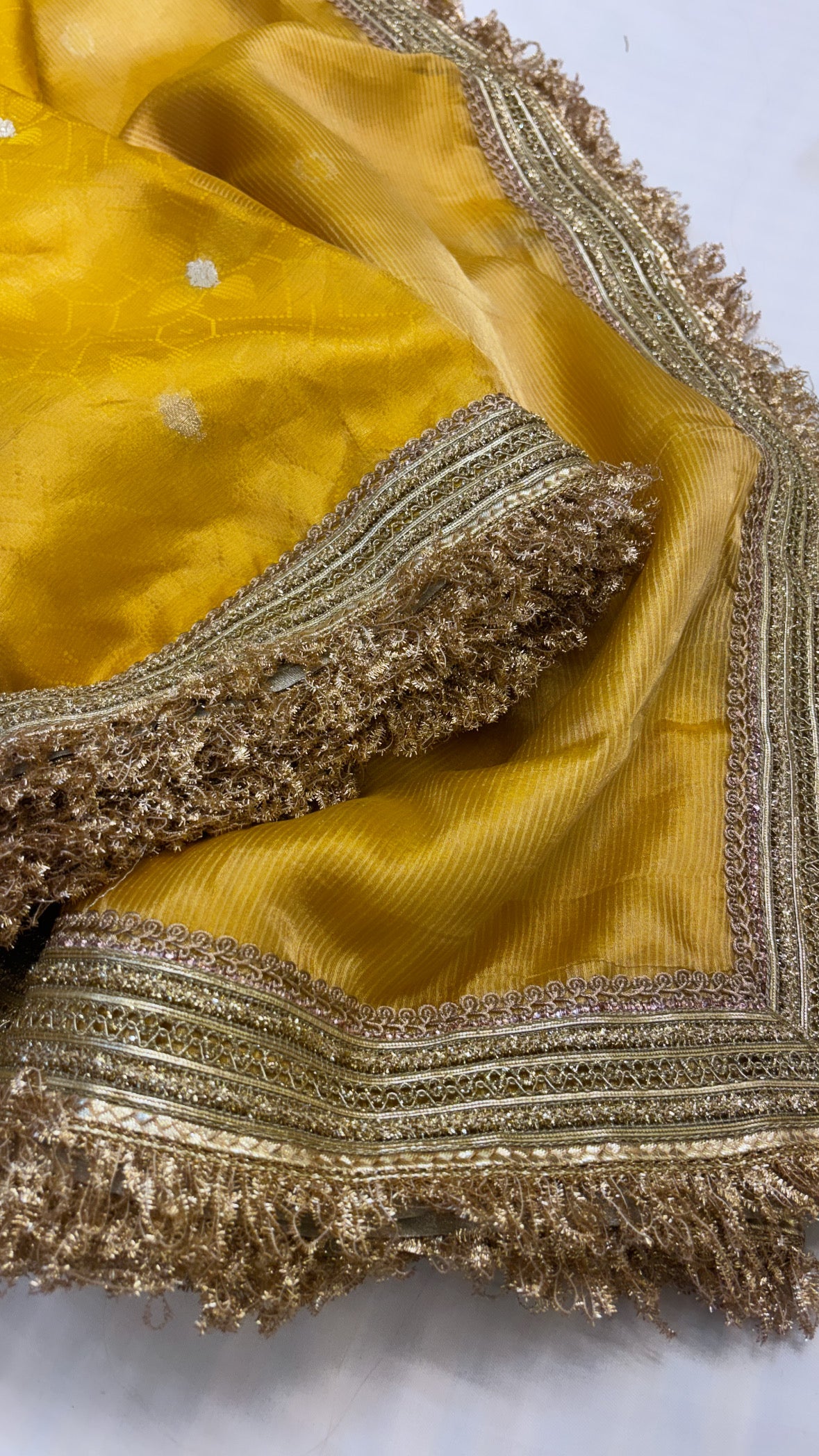 Maharani haldi yellow tissue silk tanchoi kadhwa saree