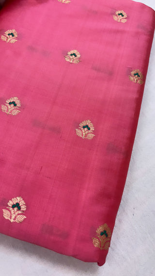 Peach katan silk meenedar fabric