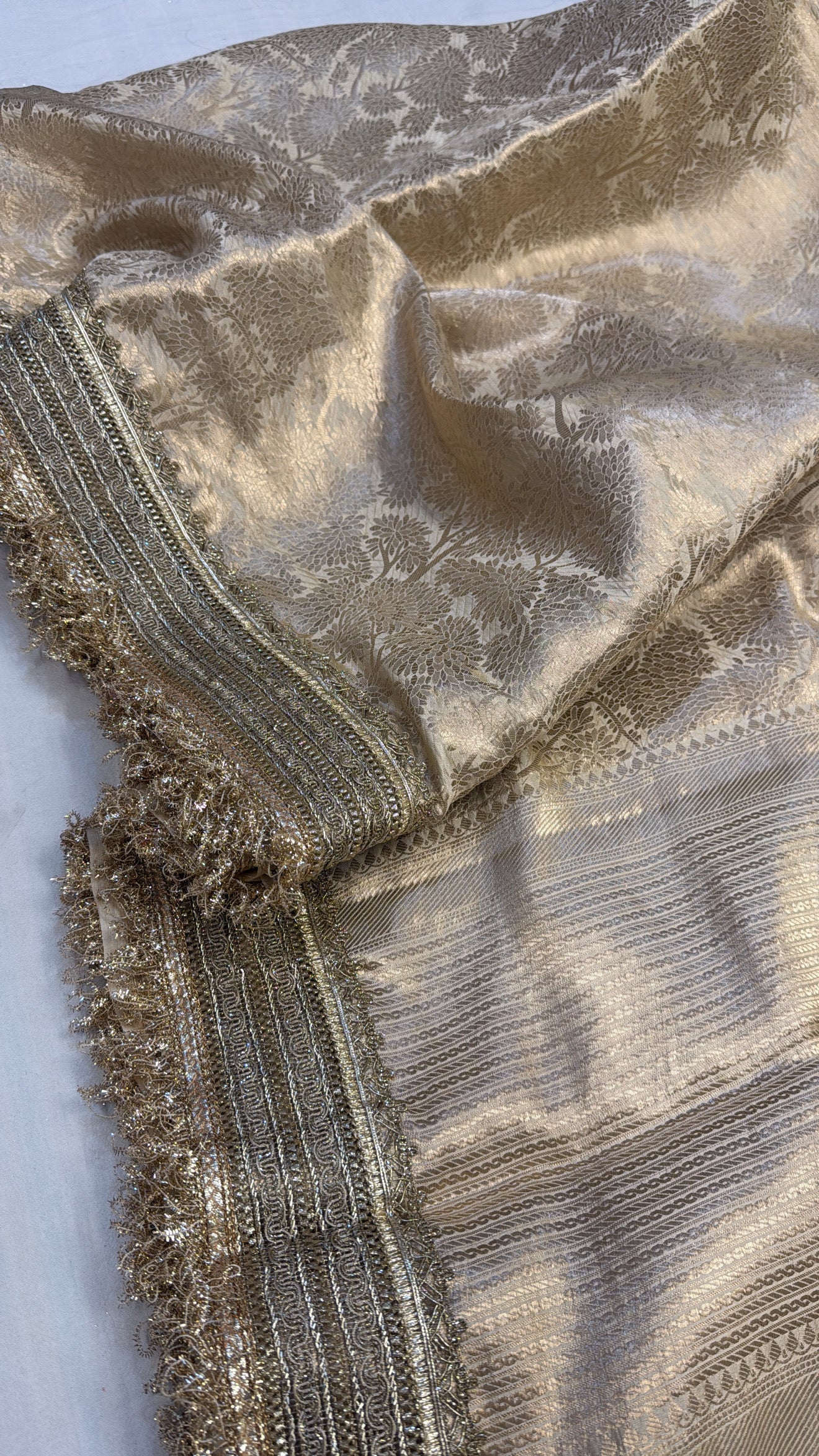 Golden tissue silk brocade kadhwa saree